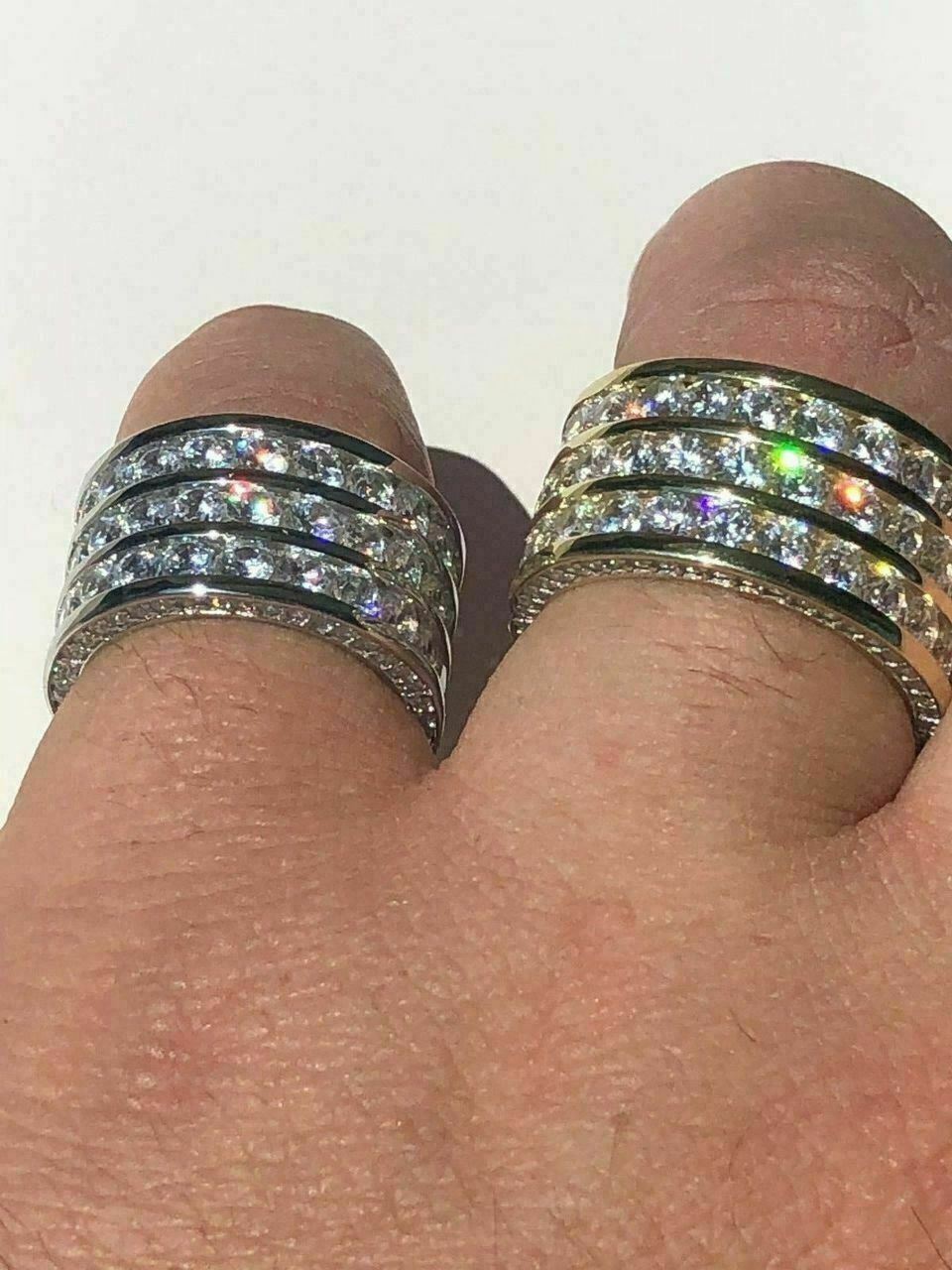 Men’s Tennis Ring Solid 925 Silver 14k Gold Plated Pinky Wedding Band CZ