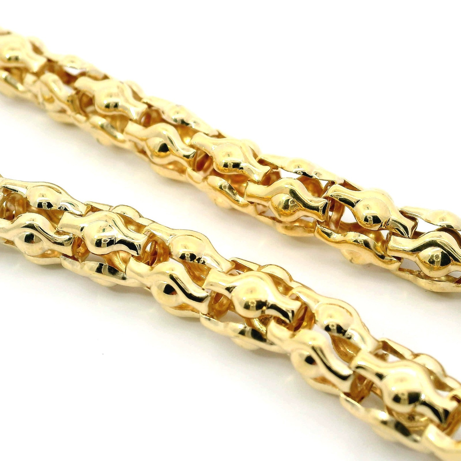 Ladies Chain, Heart Chain, Gold Necklace with Zircon and Sapphires, Yellow Gold 585 14K