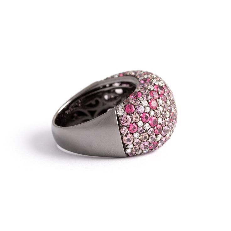Simulated 6.45 TCW Round Cut Multi Color Sapphire Pave Set Dome Ring For Woman