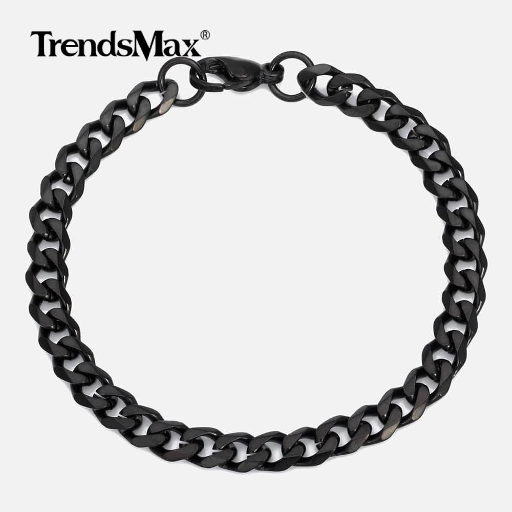 10″ 3-11mm Black Stainless Steel Curb Cuban Link Chain Anklet Bracelet for Ankle