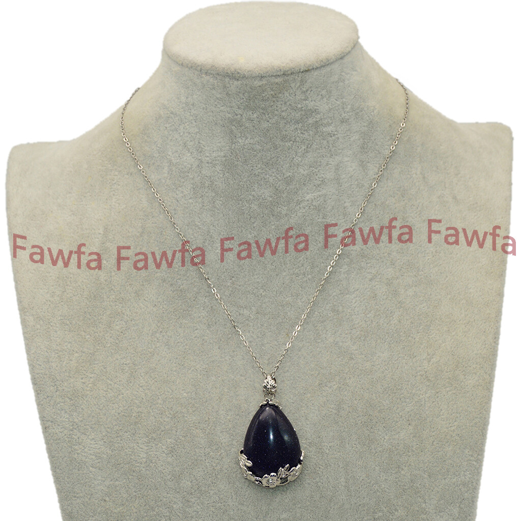 25x35mm Teardrop Gemstone Flowers Pendant Tibet 925 Silver Necklaces + Chain 17′