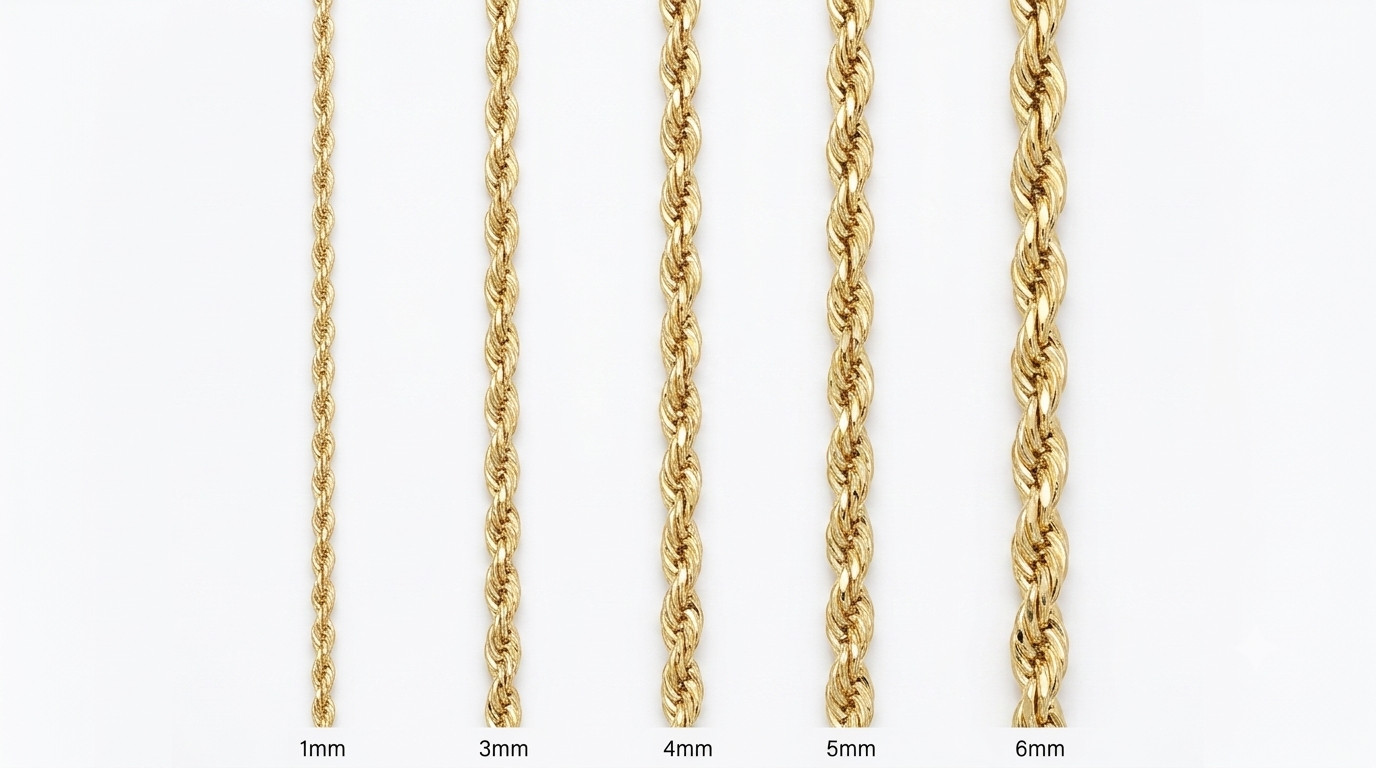 14K Yellow Gold, 4mm Rope Chain – Diamond Cut, 16″-24″