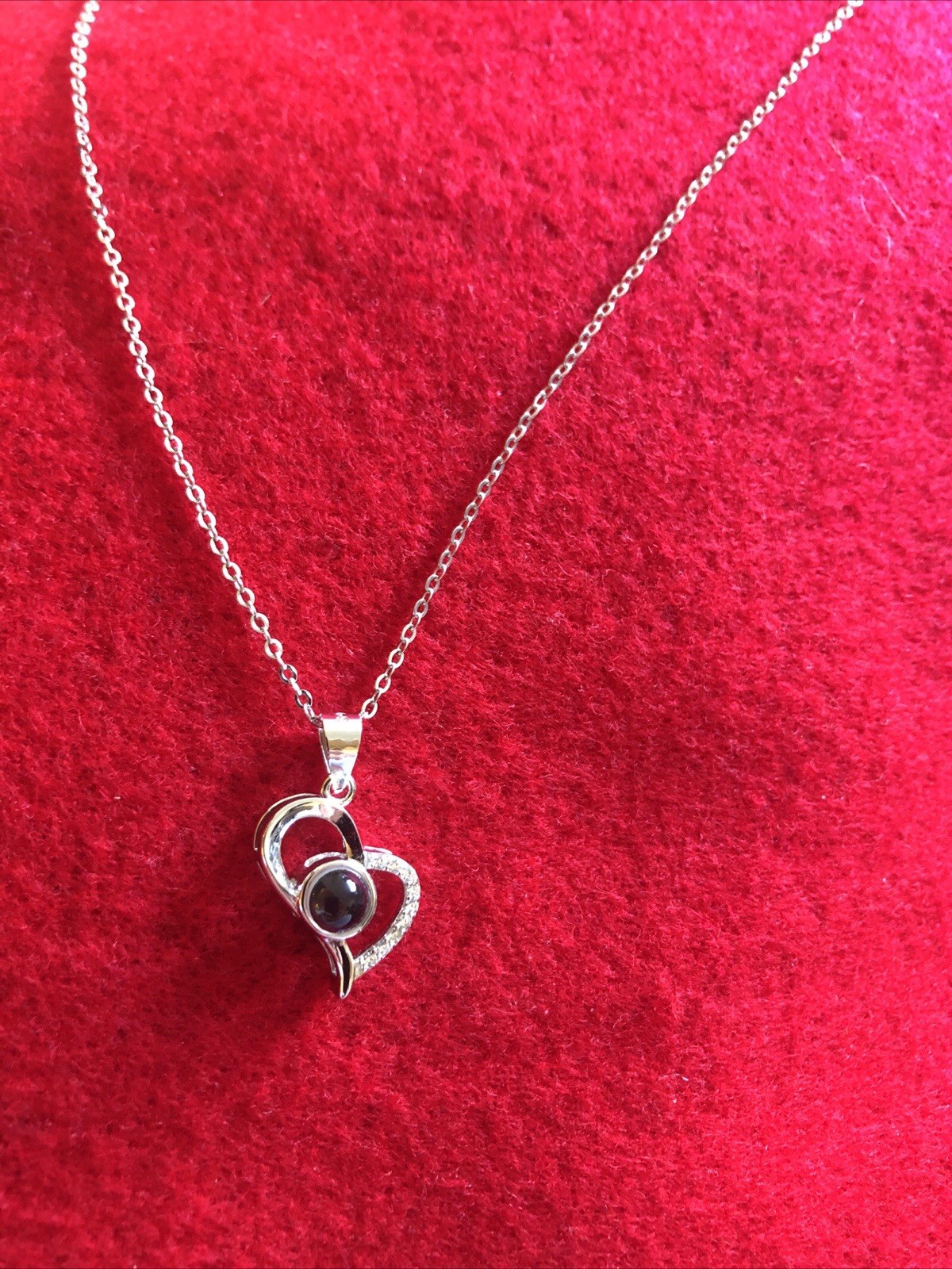 Sterling Silver, Diamante & Stone Heart Pendant Necklace on 17″ 925 silver chain
