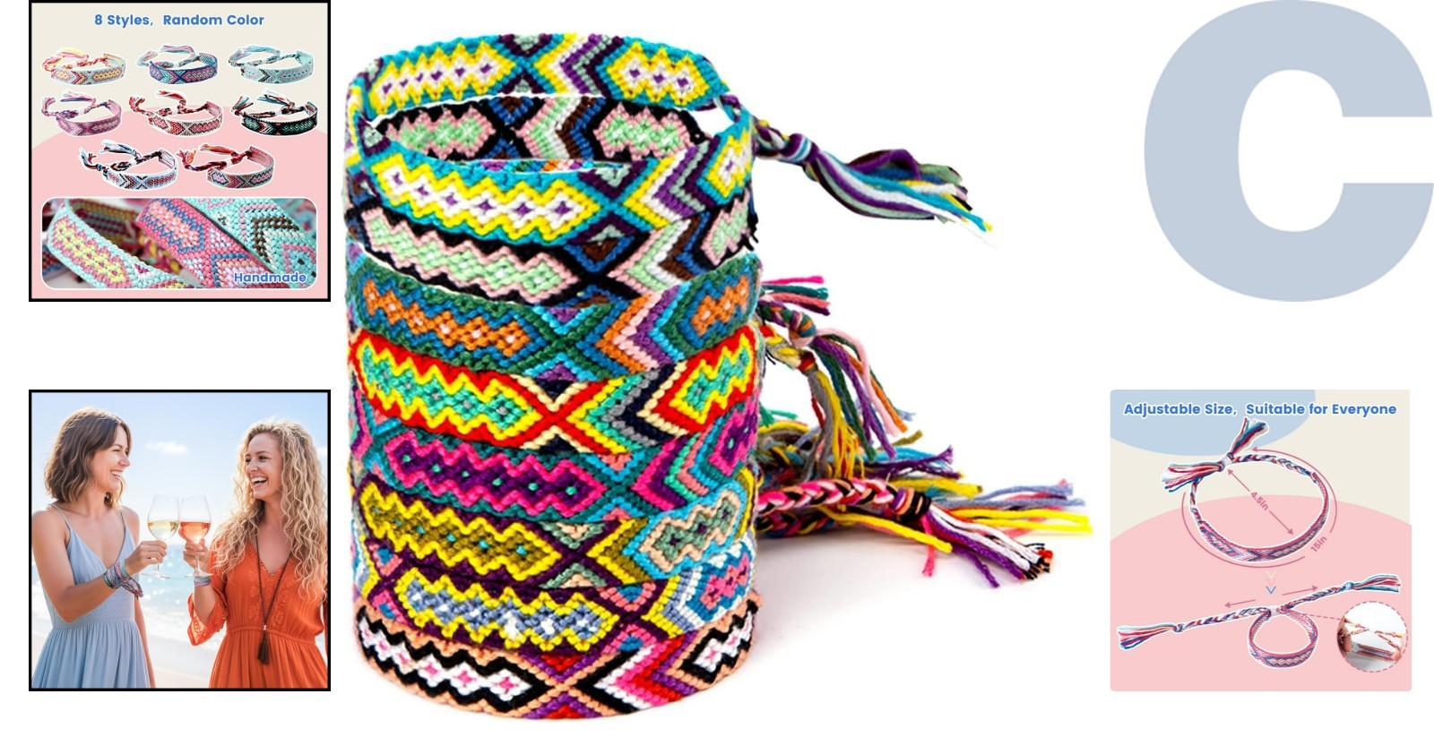 8PCS Handmade Nepal Style Colorful Woven Friendship Bracelets for All Ages