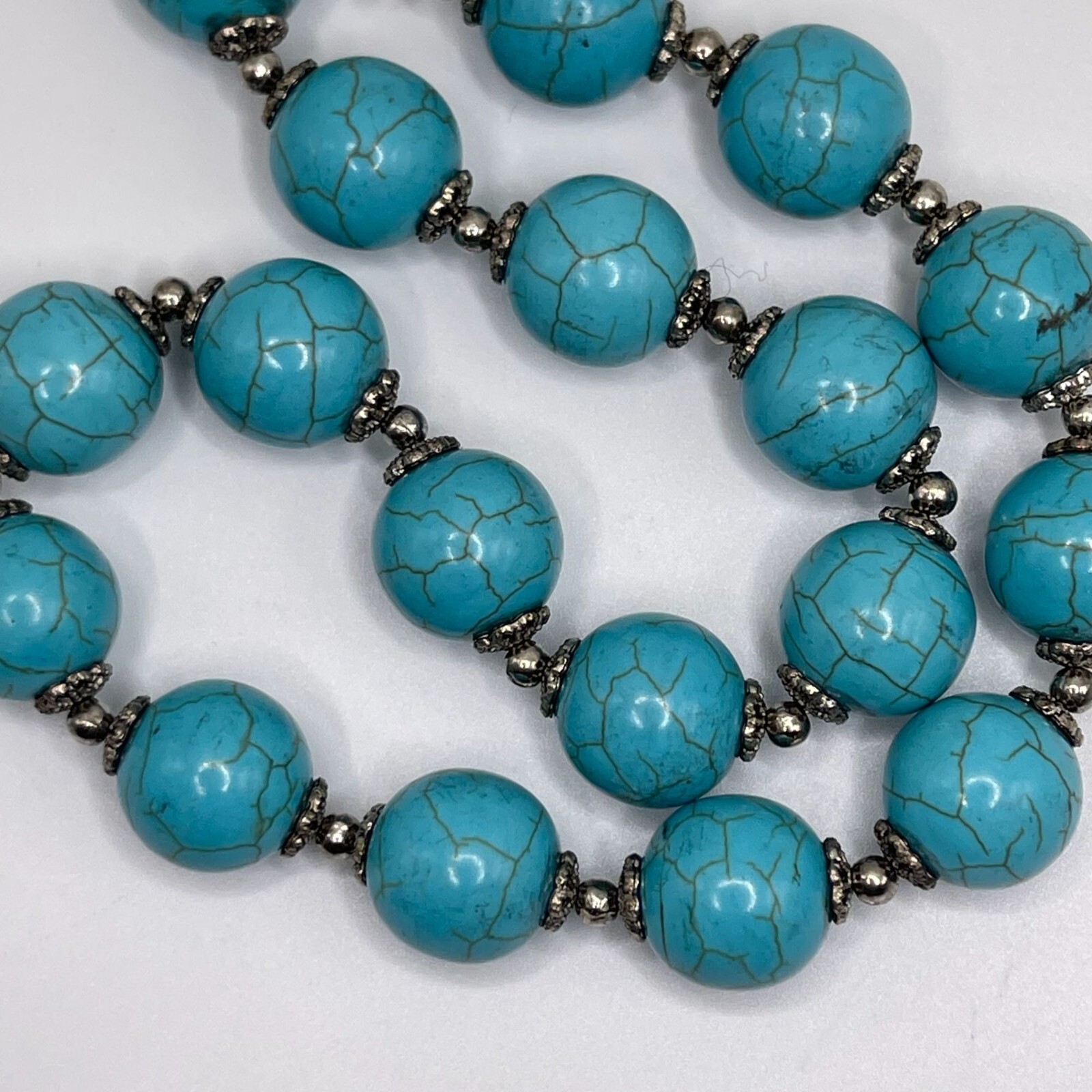 Handmade Genuine Turquoise Beaded necklace Sterling Silver Midwest Amber