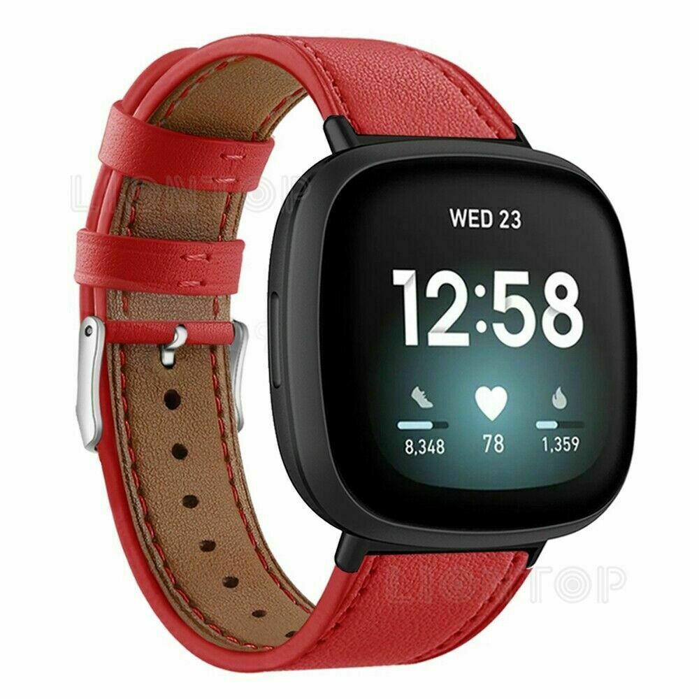US For Fitbit Versa 3 / Sense Genuine Leather Watch Band Wrist Strap Metal Clasp
