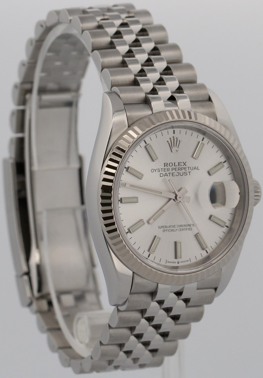 Rolex DateJust 36mm SILVER Stainless Steel Jubilee 18K Gold Fluted 126234 Watch