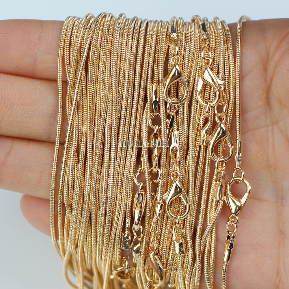 10pcs KC Gold Color 1.2mm Snake Chain Necklaces for Women 16″ 18″ 20″ 24″