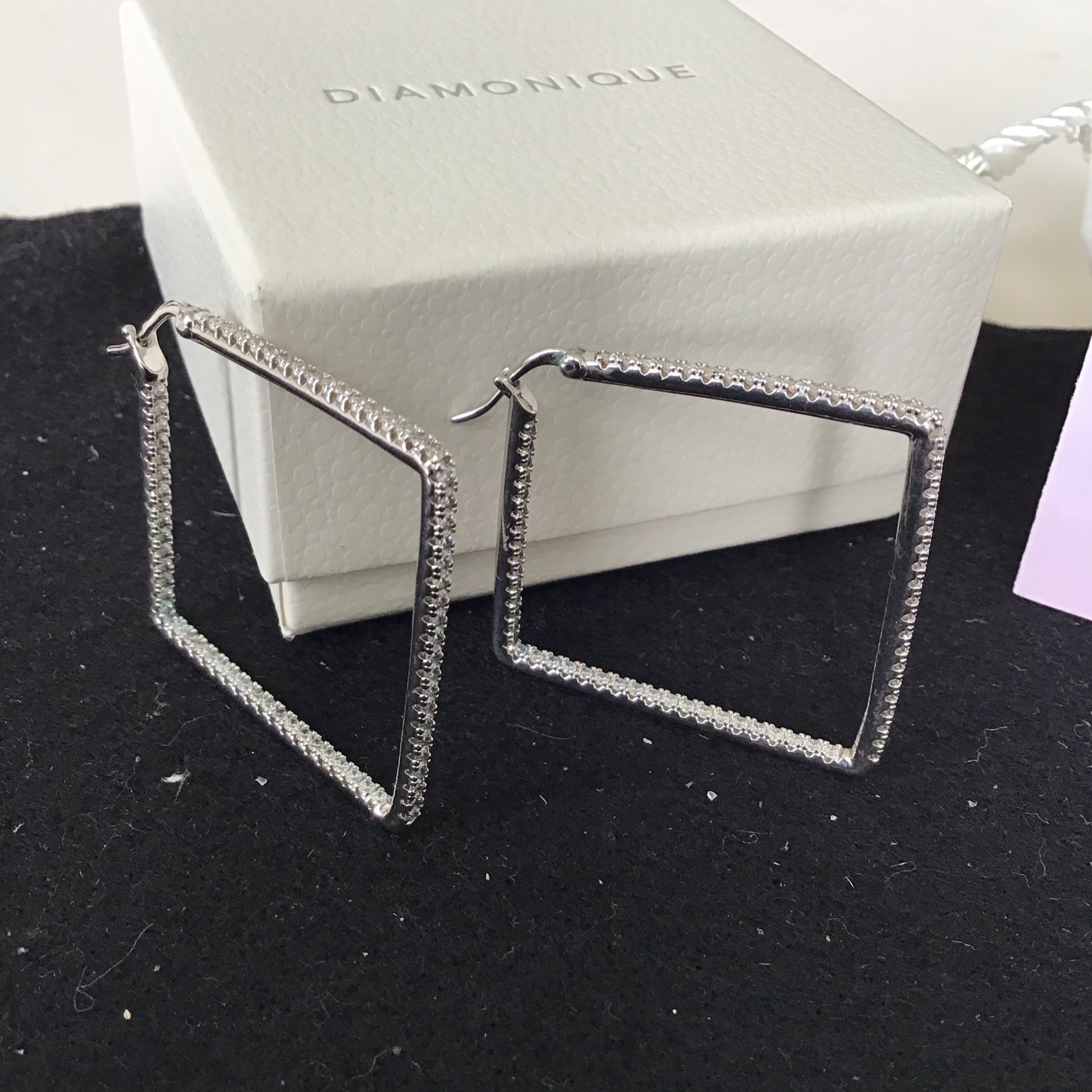 2” Inside Out Diamonique CZ Square Hoop Earrings Sterling Silver QVC – New
