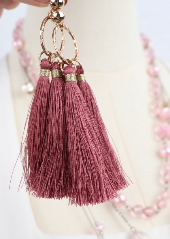Long Multi Strand Layered Necklaces & Earrings Boho Coquette Pink Tones Feminine