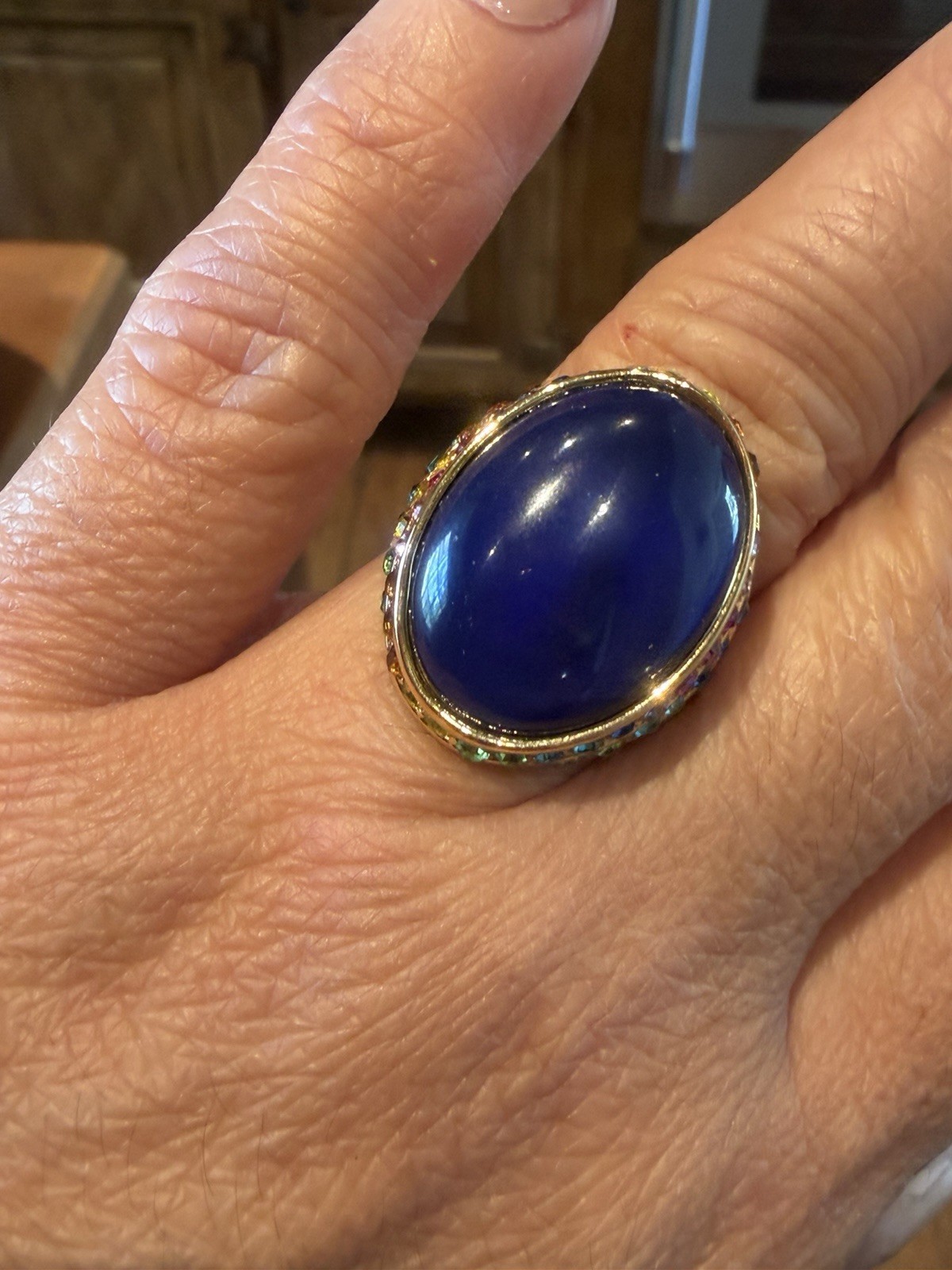 Kurt Geiger Sz 7 Oval Mood Gold-tone Ring with Cabochon and Multicolored Stones