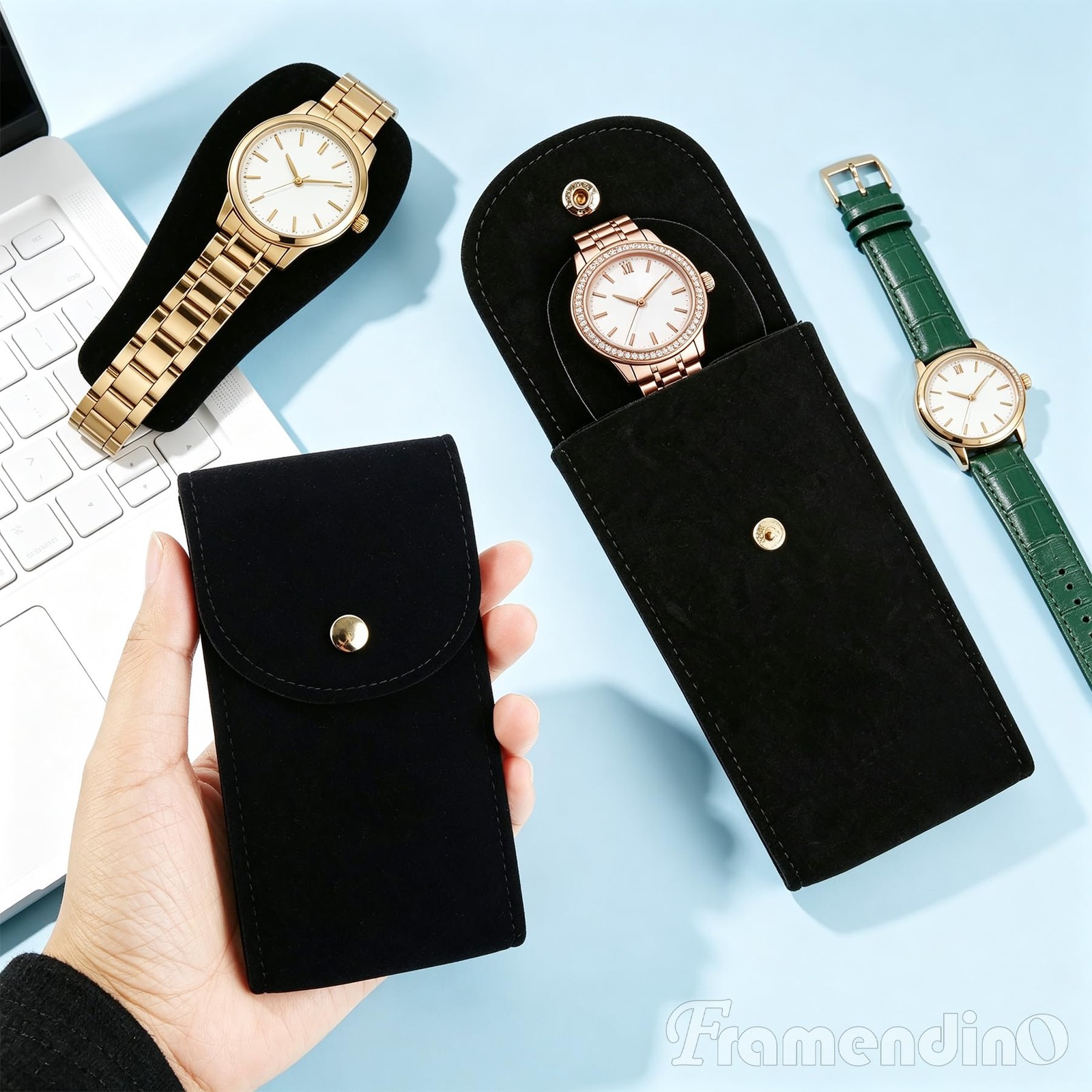 Framendino, 6 Pack Velvet Watch Pouch Portable Travel Case for Men Women Stor…