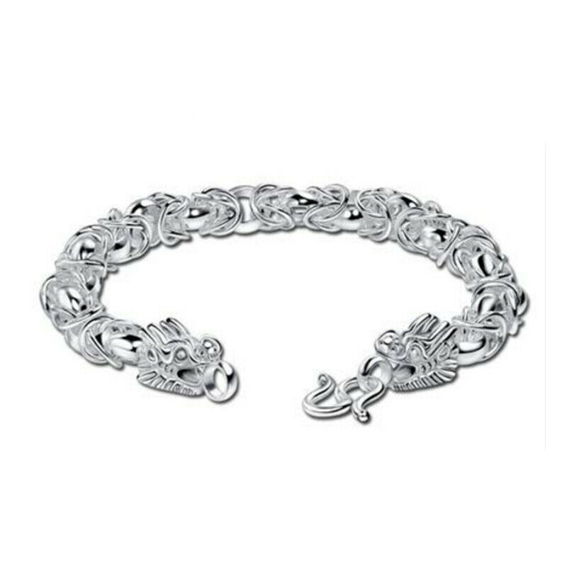 Fine Pure S999 Sterling Silver Bracelet Women Men Dragon Head Engrave Link