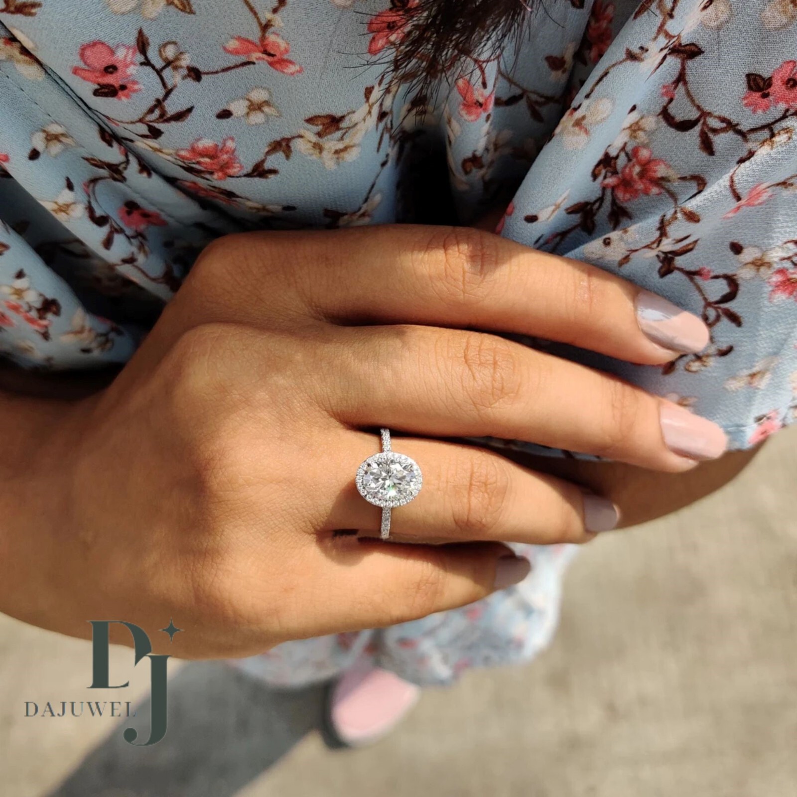2.50 Carat Oval Cut Moissanite Hidden Halo Engagement Ring Solid 14K White Gold