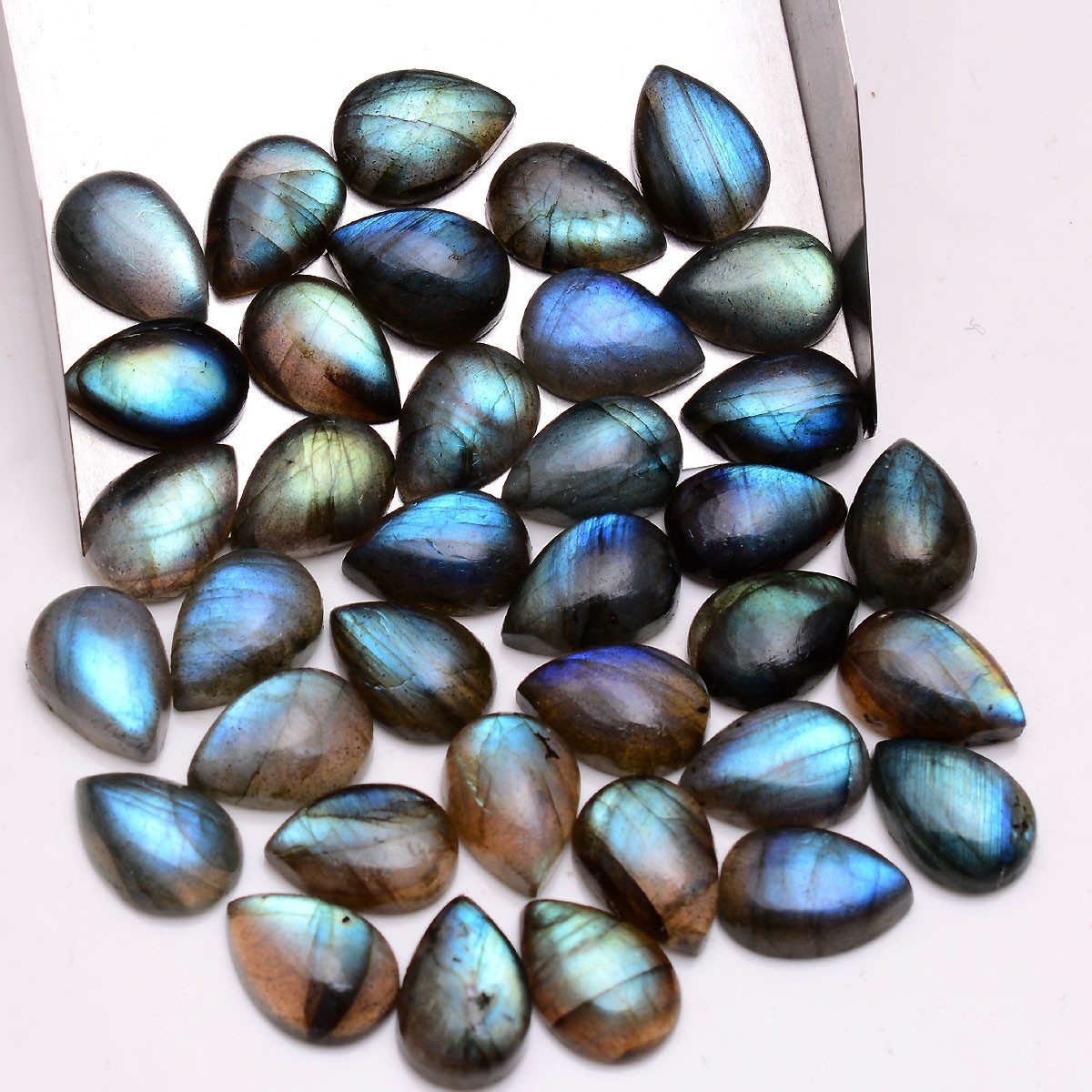 37 Pcs Natural Labradorite Blue Fire 13mmx9mm Untreated Flashy Loose Gemstones
