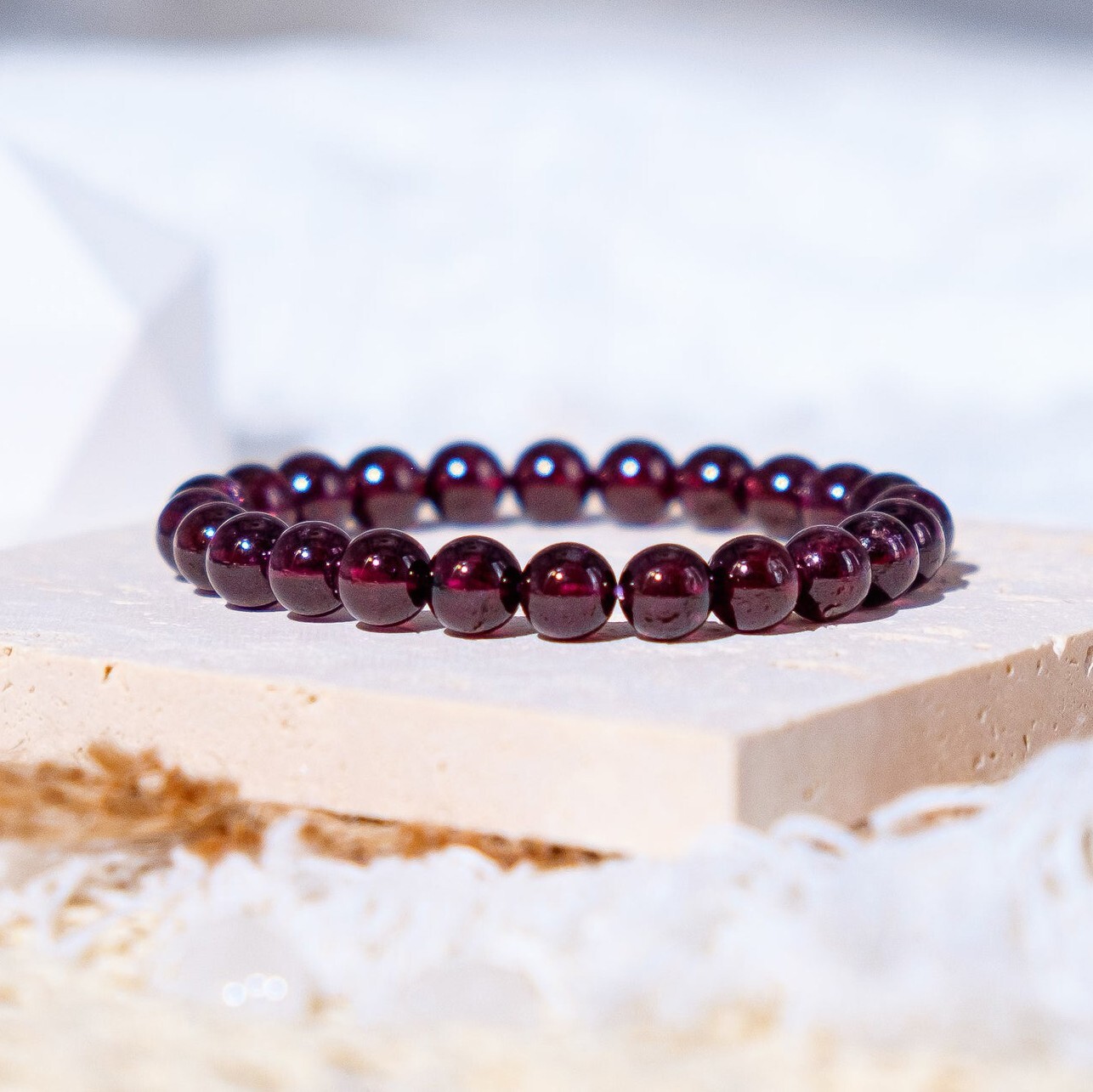 Natural Red Garnet Stone Bracelet 5mm Burgundy Gemstone Stretch Bracelet