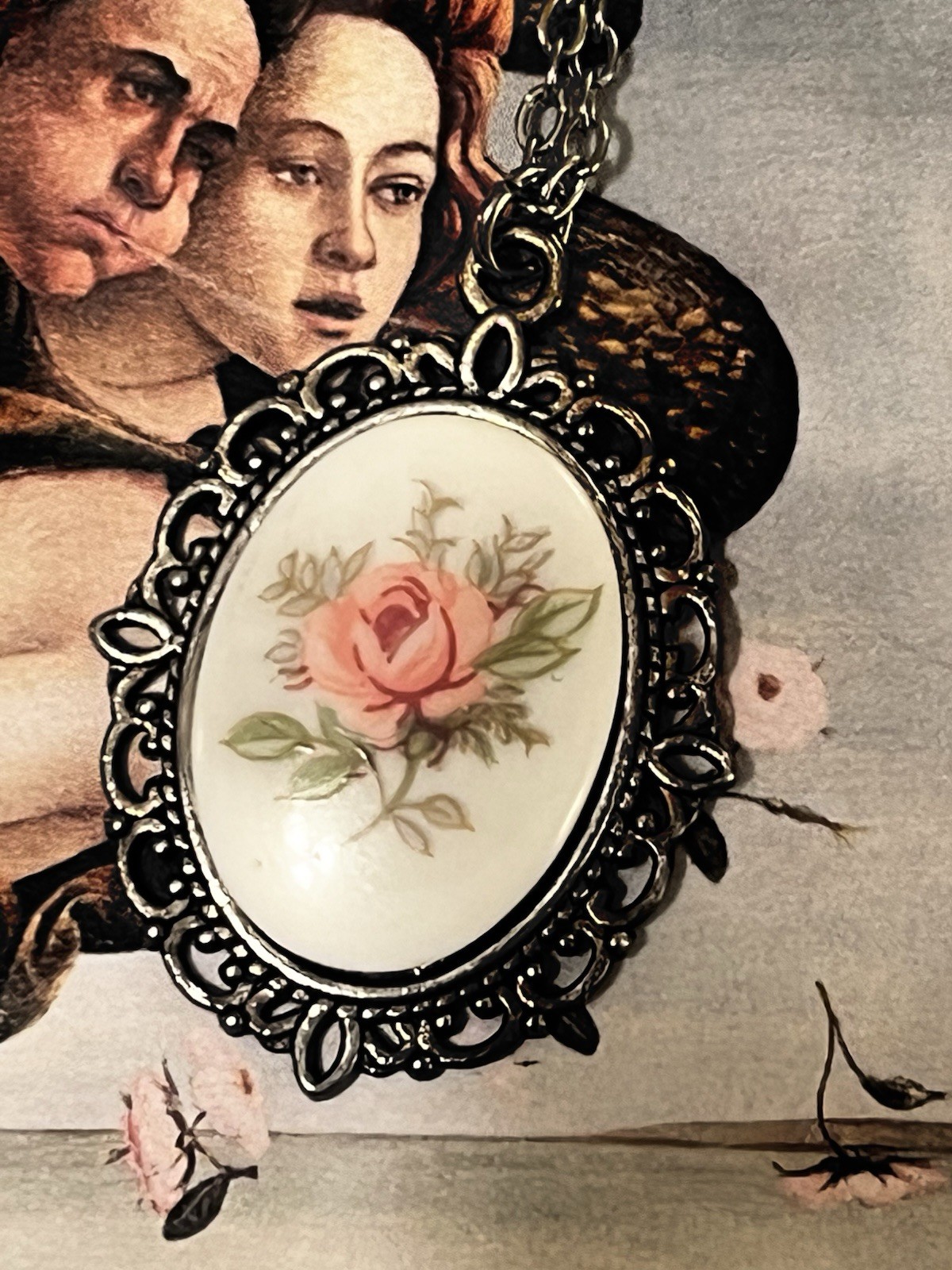 Locket Vintage Inspired Cameo Necklace Lot Hand Painted Regency Bridgerton