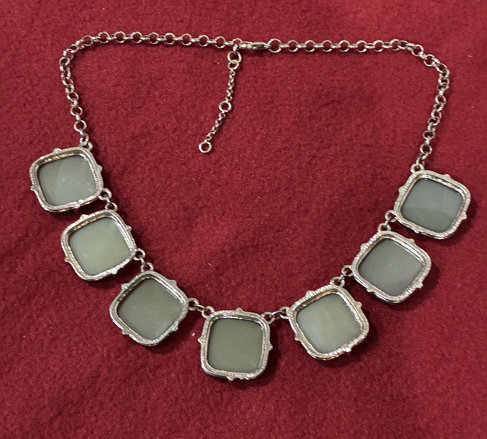 2 NECKLACES 1 Gold Green Plum Colored Teardrop & 1 Green Squares & Gold Chain