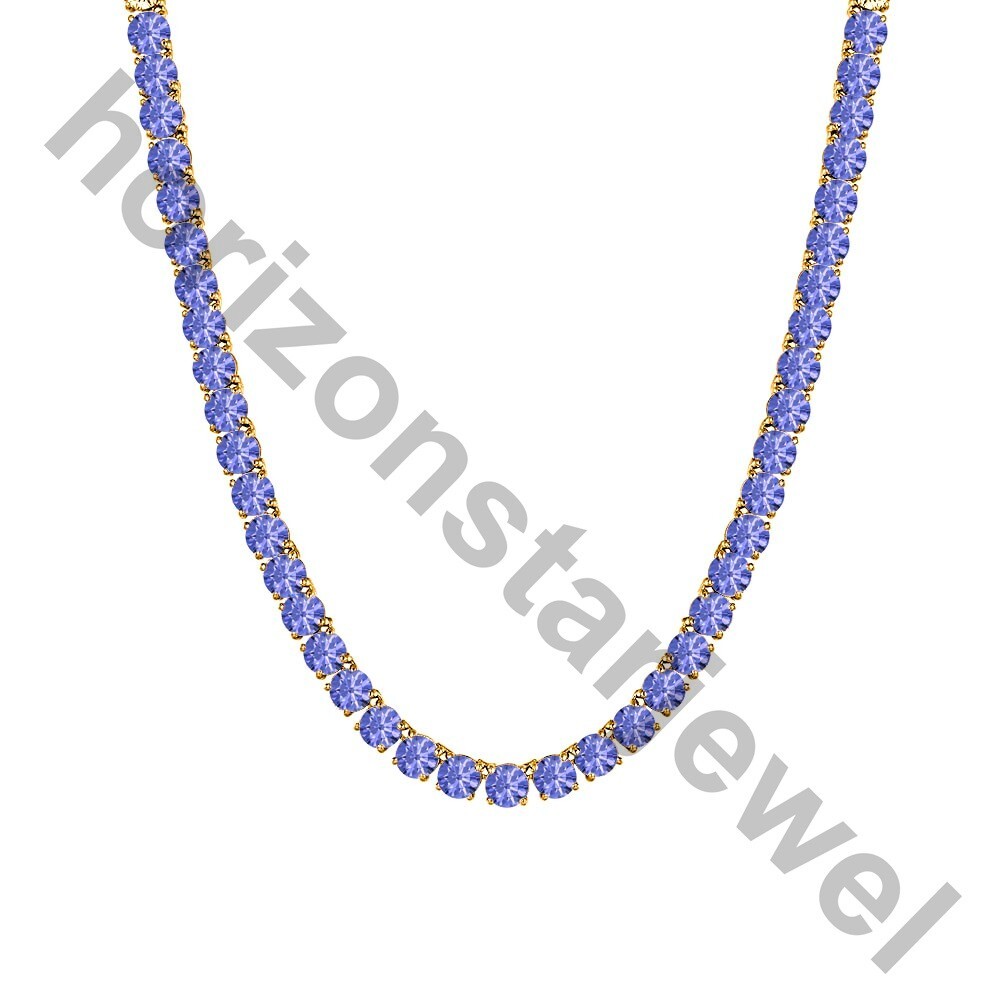 15.24 Ctw Created Tanzanite 14K Yellow Gold Plated Wedding 3mm Tennis Necklace