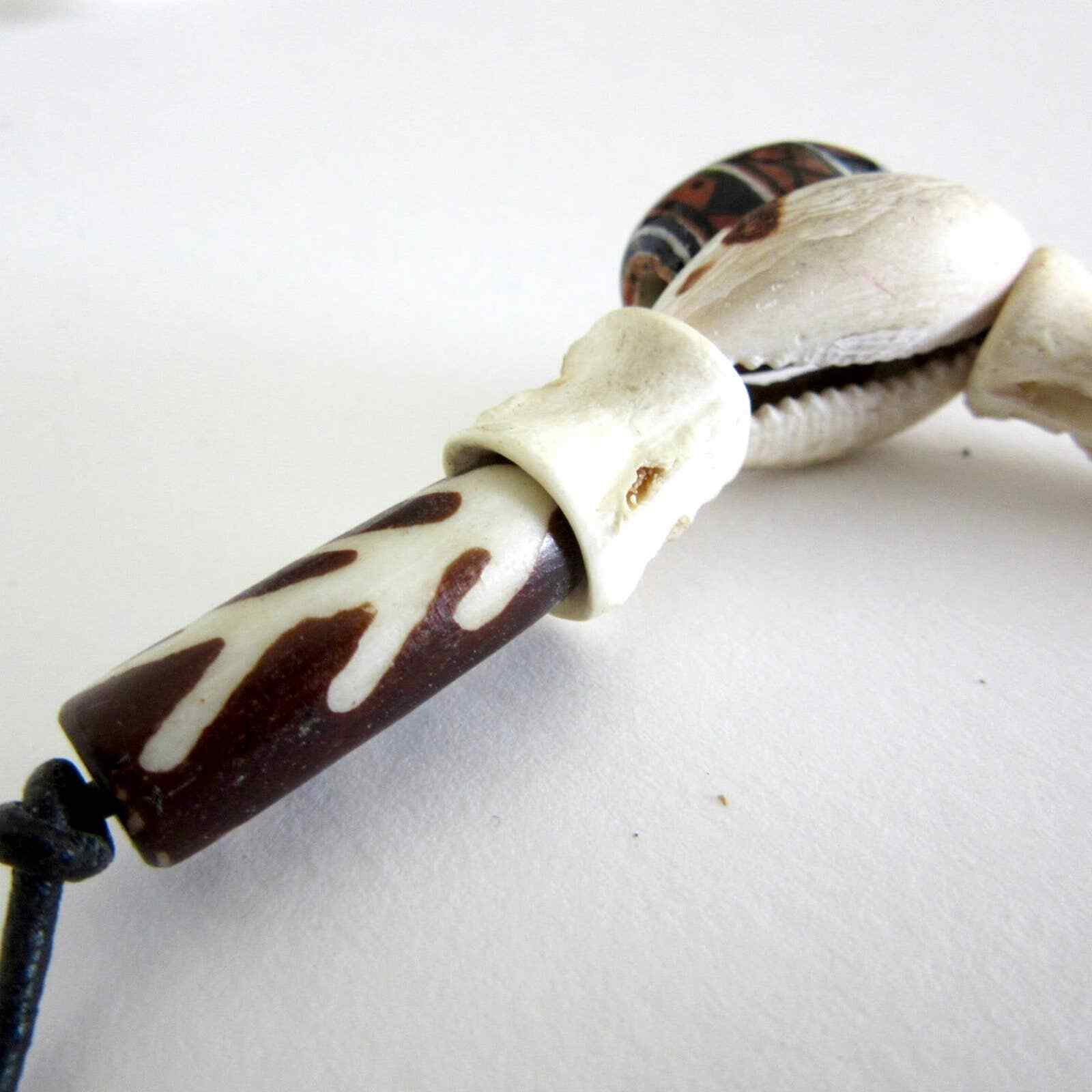 Bone Shell Bead Choker – Leather Thong – Necklace