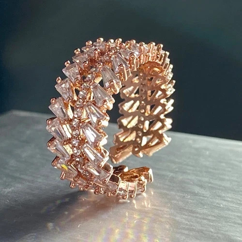 18k Rose Gold Plated Eternity Band Ring Made Simulated Diamond Adjustable