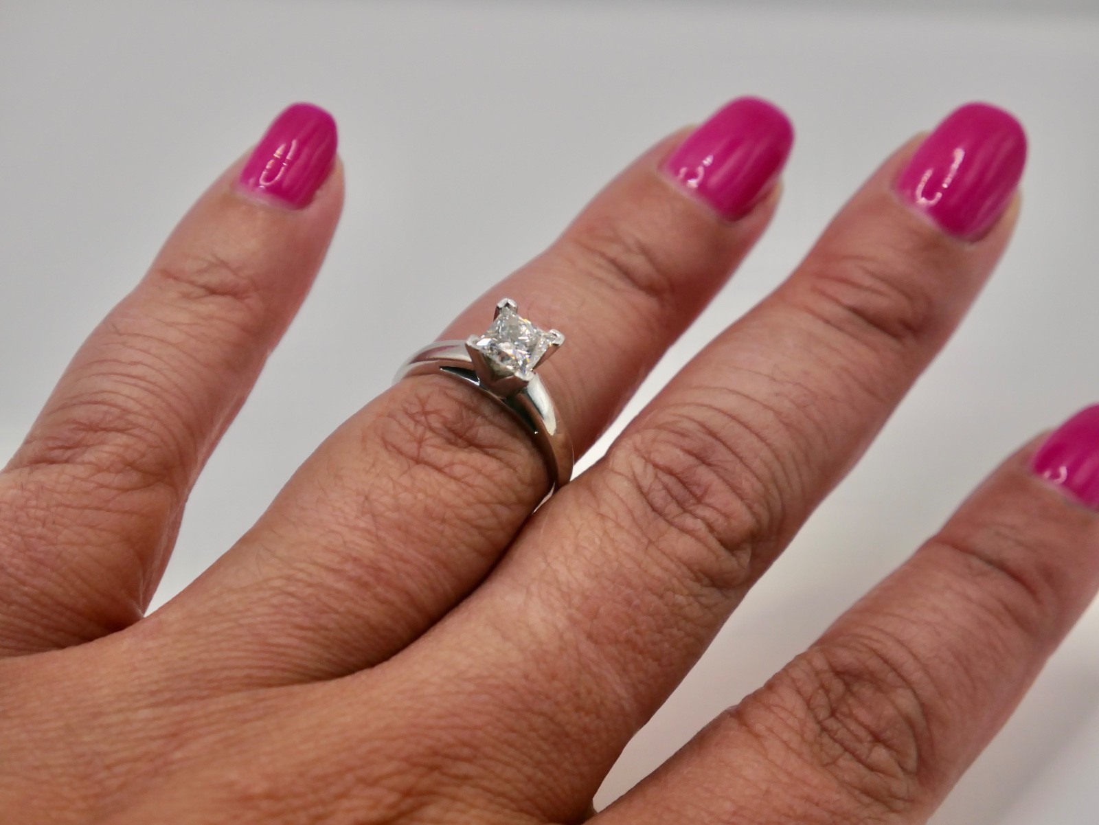 Leo Princess Diamond Solitaire Engagement Ring 1.03 ct 14K & Plat