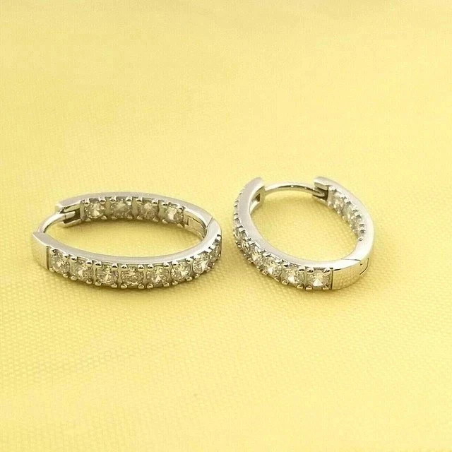 Women’s Engagement Hoop Earrings Round Cut Simulated Diamond 925 Starling Silver