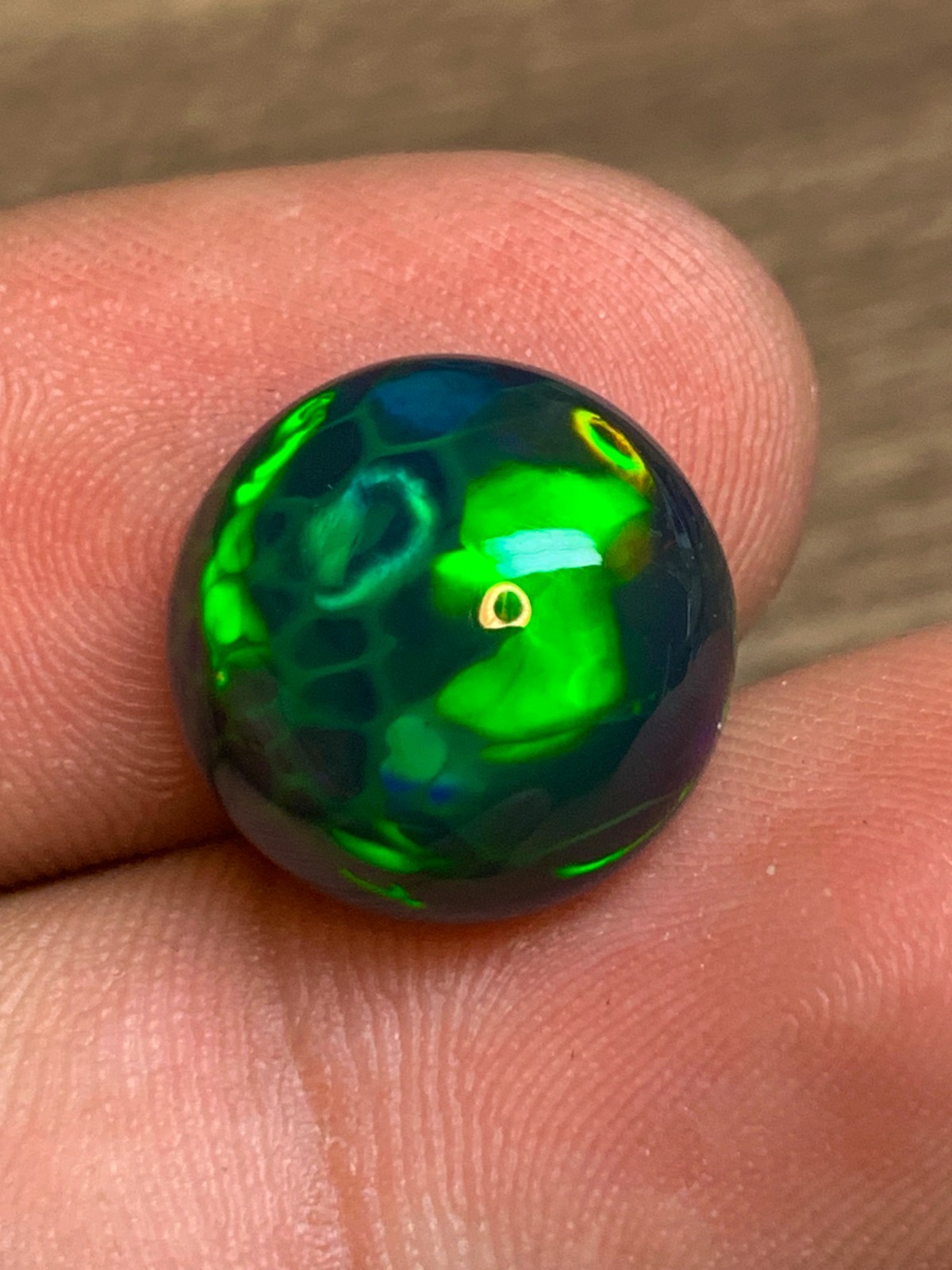 Ethiopian Opal Gemstone 5.15 Carat Round Cabochon Honeycomb Black Welo Loose Gem