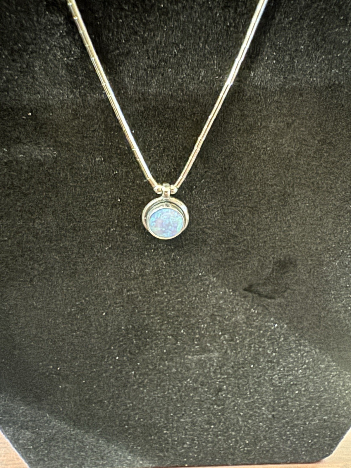 925 Sterling Silver Blue Opal Bezel Pendant Necklace Round Lab Opal Minimalist