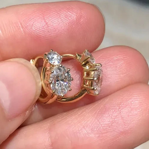 5.00Ct Oval-Cut EF/VS1 Lab Grown Diamond Huggies Earring 14K Yellow Gold