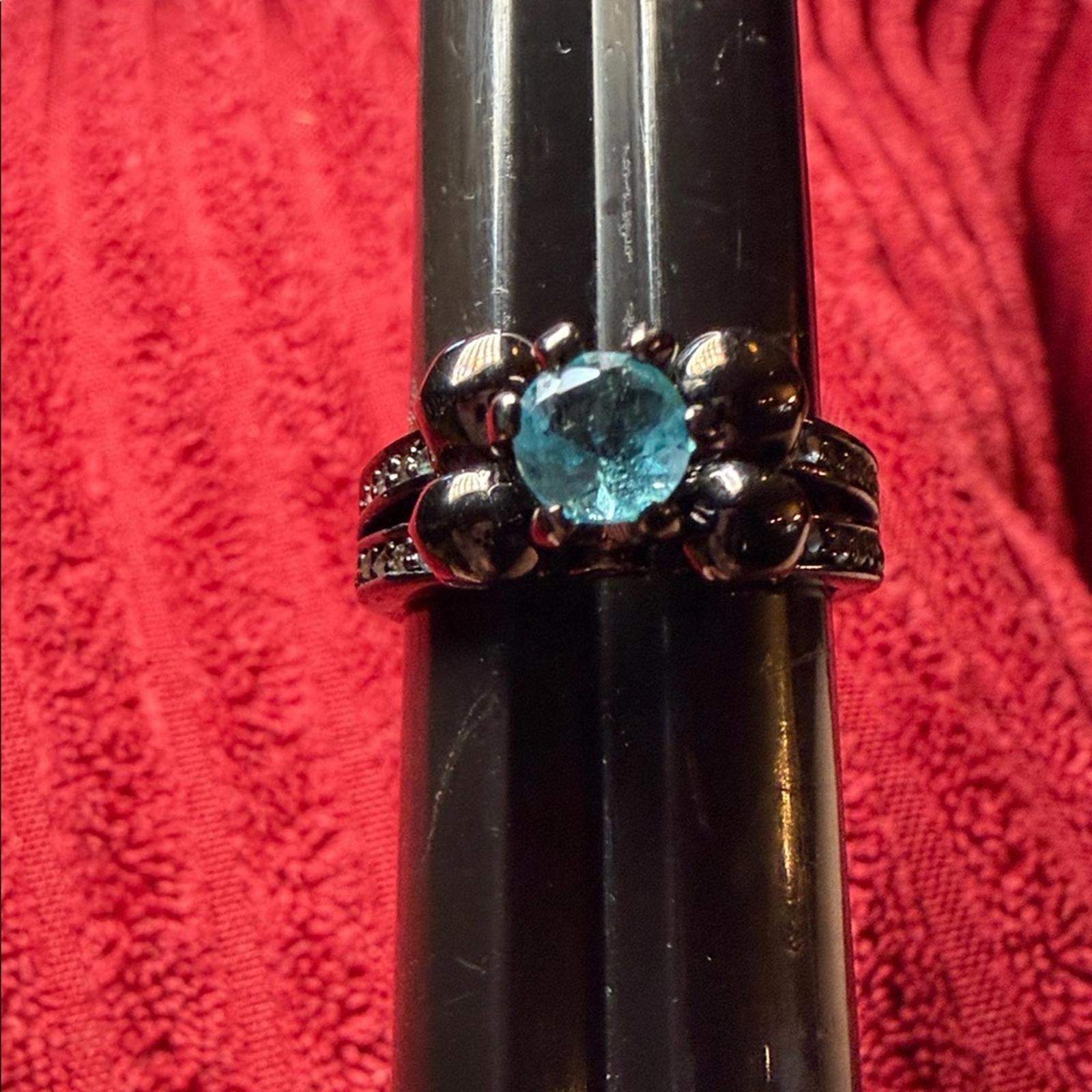 10K Black Gold Blue Gemstone Ring
