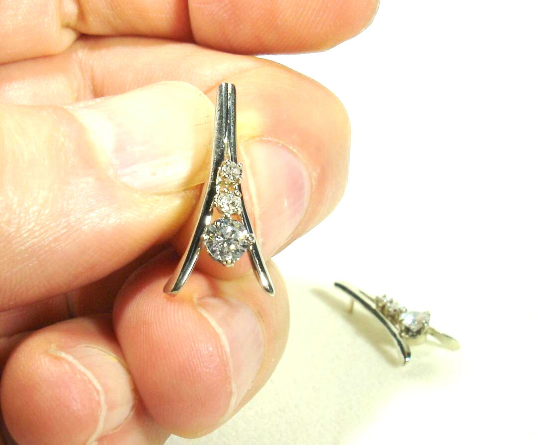 (0.66 ctw ) Diamond Earrings (3 Diamond Wishbone Design) – 14k white GOLD