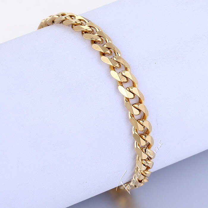 5mm 10″ Gold Plated Curb Link Chain Stainless Steel Anklet Bracelet for Womens