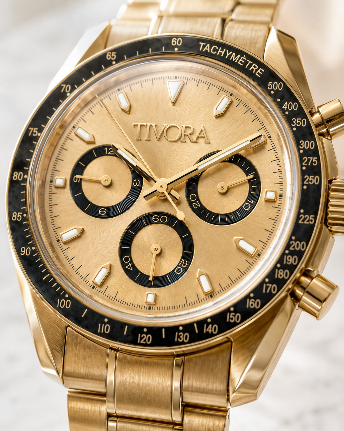TÍVORÁ Veyron Aurelius Steel Onyx Dial – Custom Branded Automatic Chronograph Wa