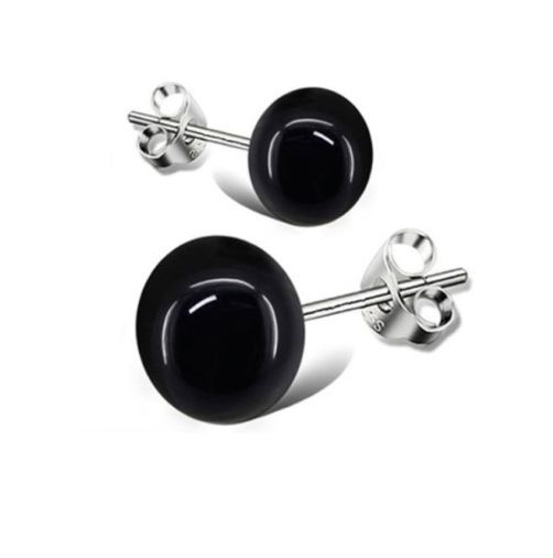 6mm Black CZ Round Gemstone 925 Sterling Silver Stud Earrings A12
