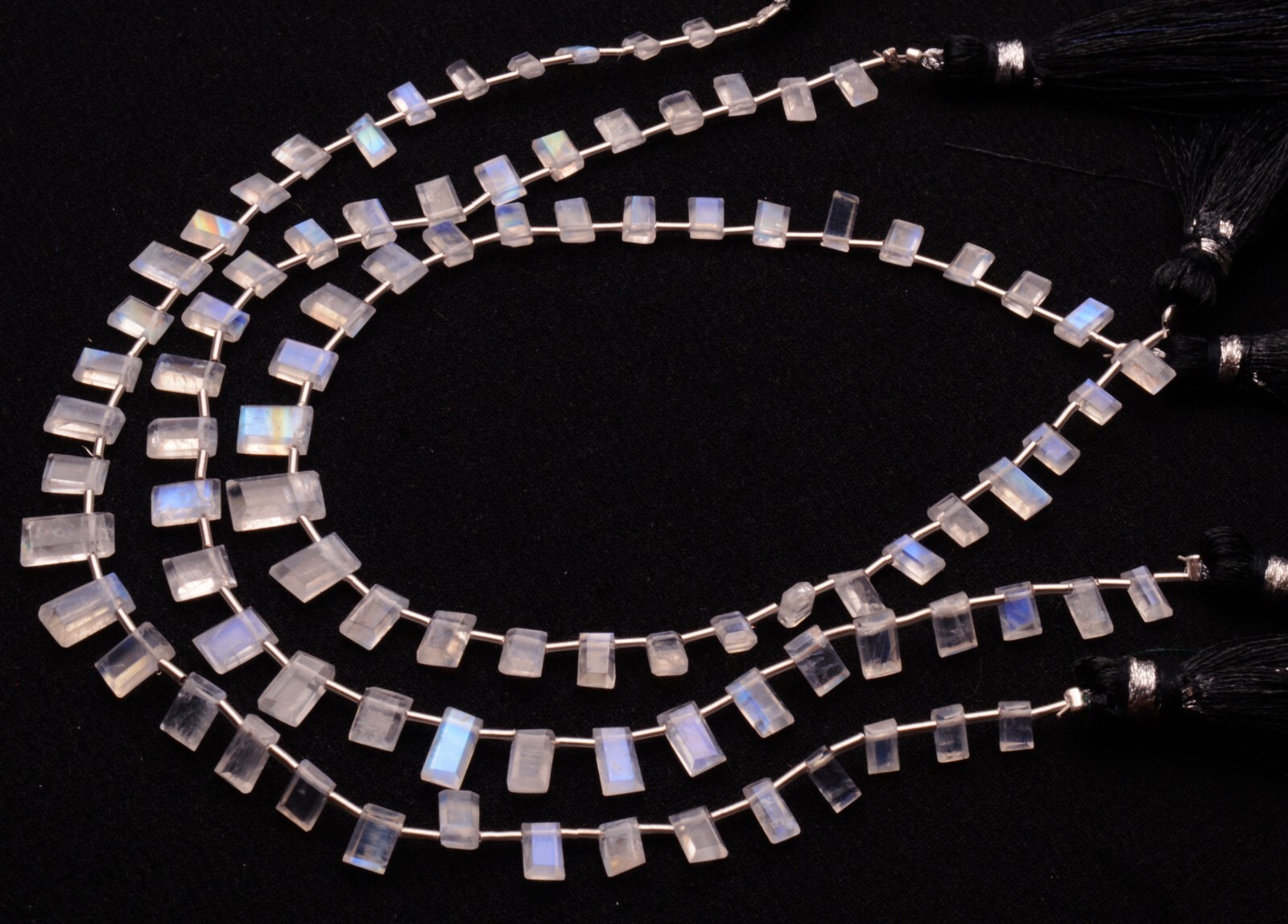 Blue Fire Rainbow Moonstone 5×3 to 7×5 mm Size Baguette Jewelry Making Beads 9″