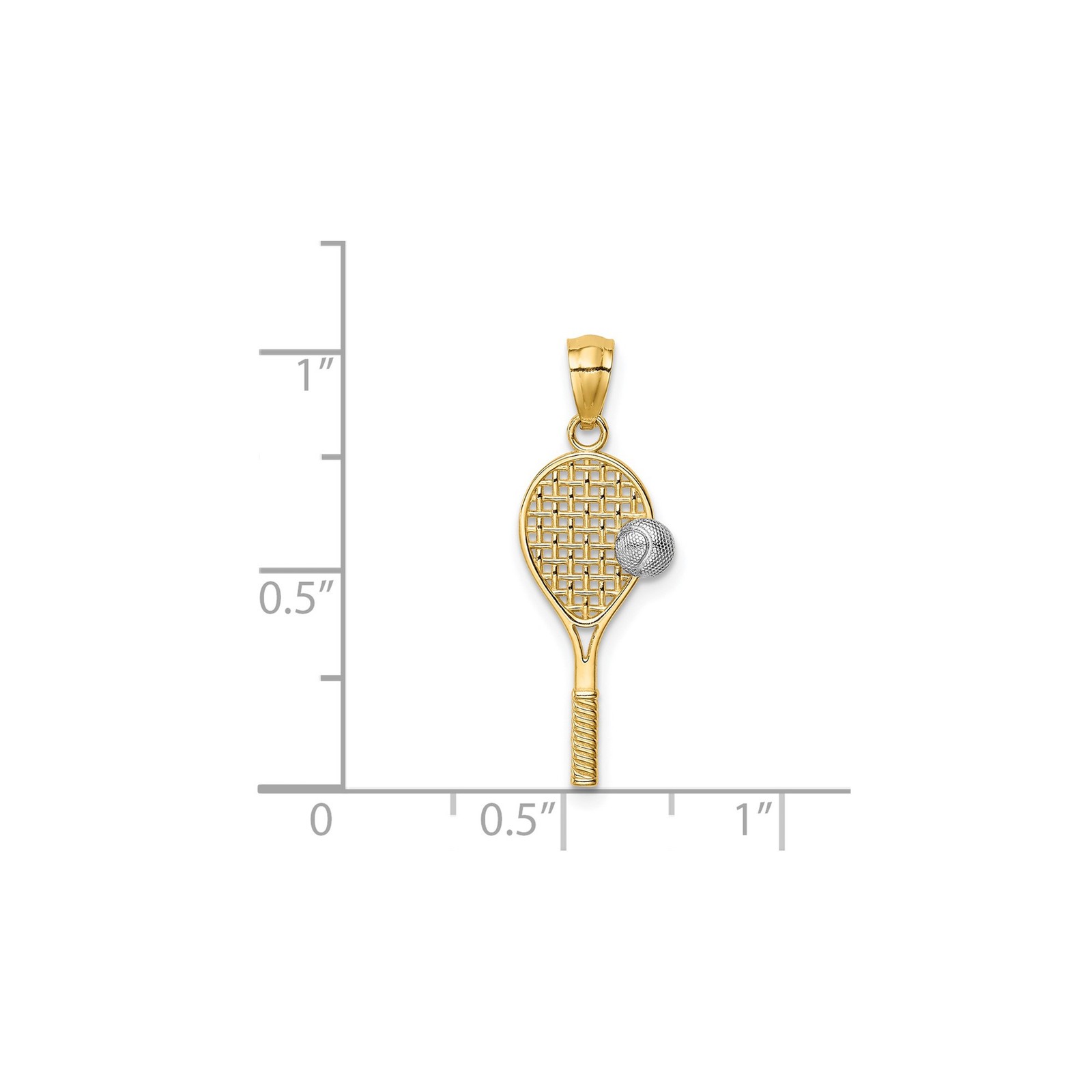 14k Two-Tone Gold Solid Tennis Racket Pendant Charm with Ball 24.5mm
