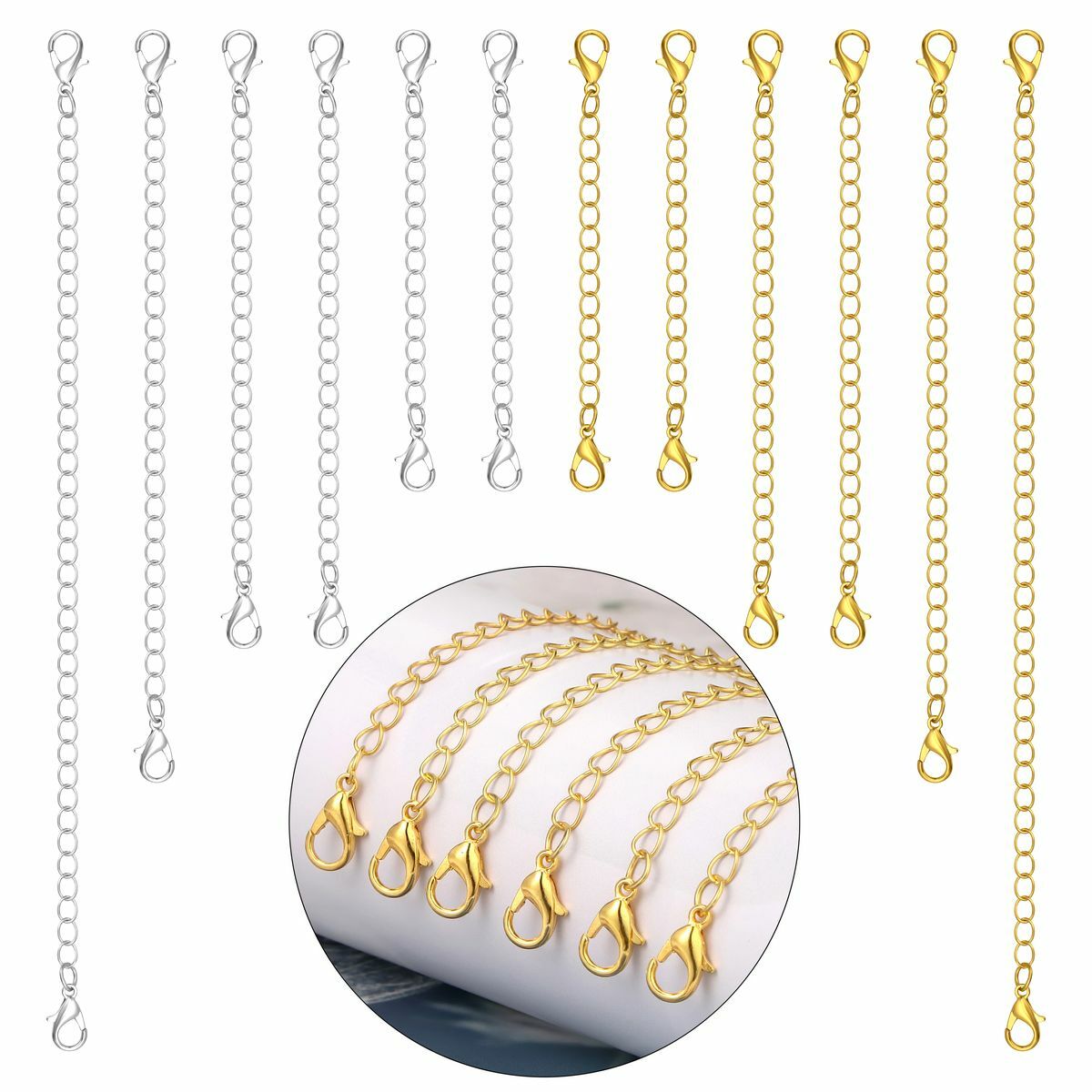 12-Pack Extender /Safety Chain Extender Necklace Bracelet Lobster lock 3″ 4″ 6″