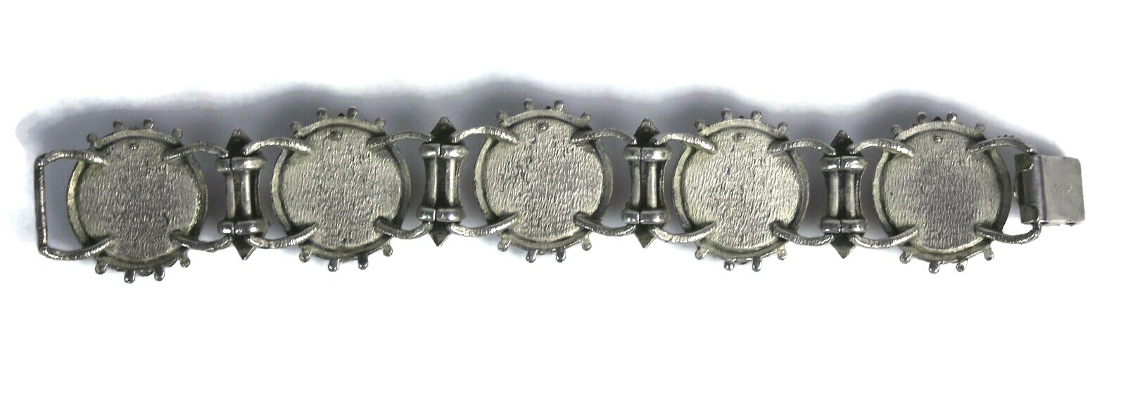 Vintage Lisner Heraldic Crown Eagle Silver Tone Panel Bracelet