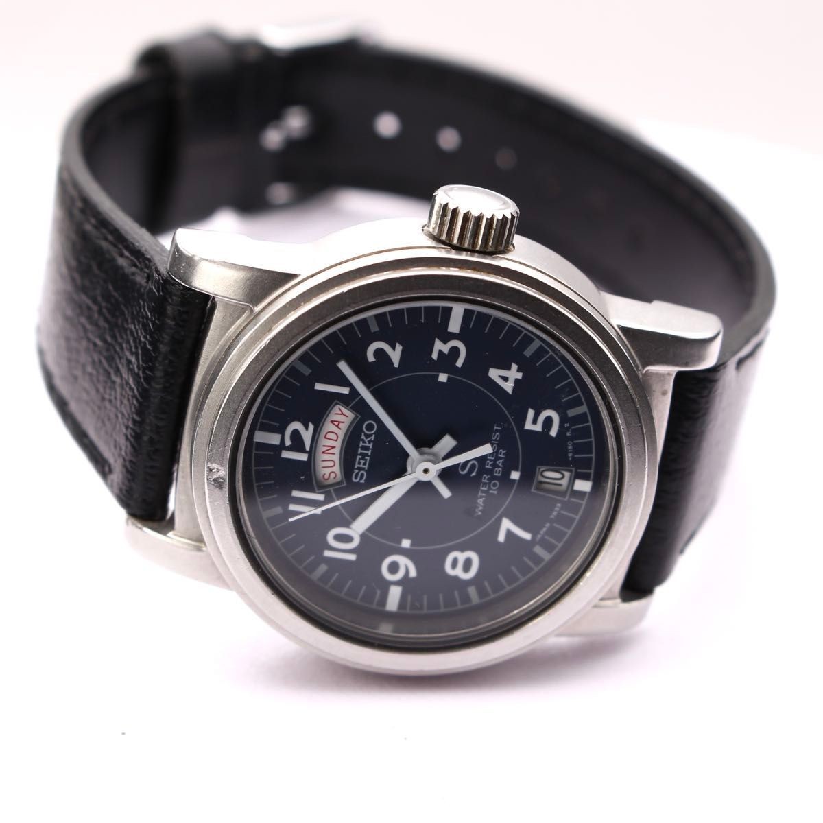 SEIKO SUS Quartz Watch 7N33-6050 Analog Military Navy Dial Stainless Steel 32mm