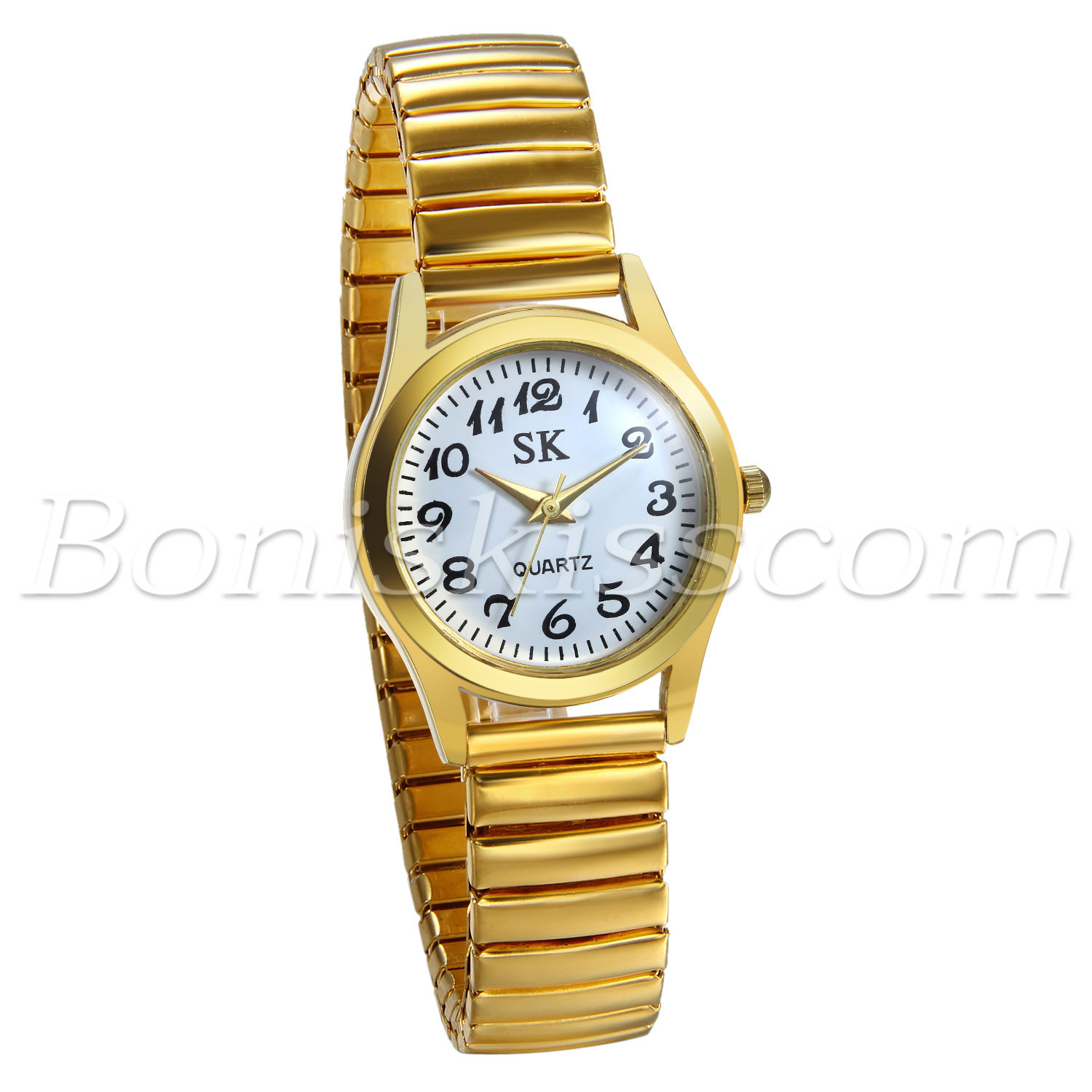 Women’s Gold Tone Elastic Stainless Steel Ultra Thin Quartz Dress Wrist Watch
