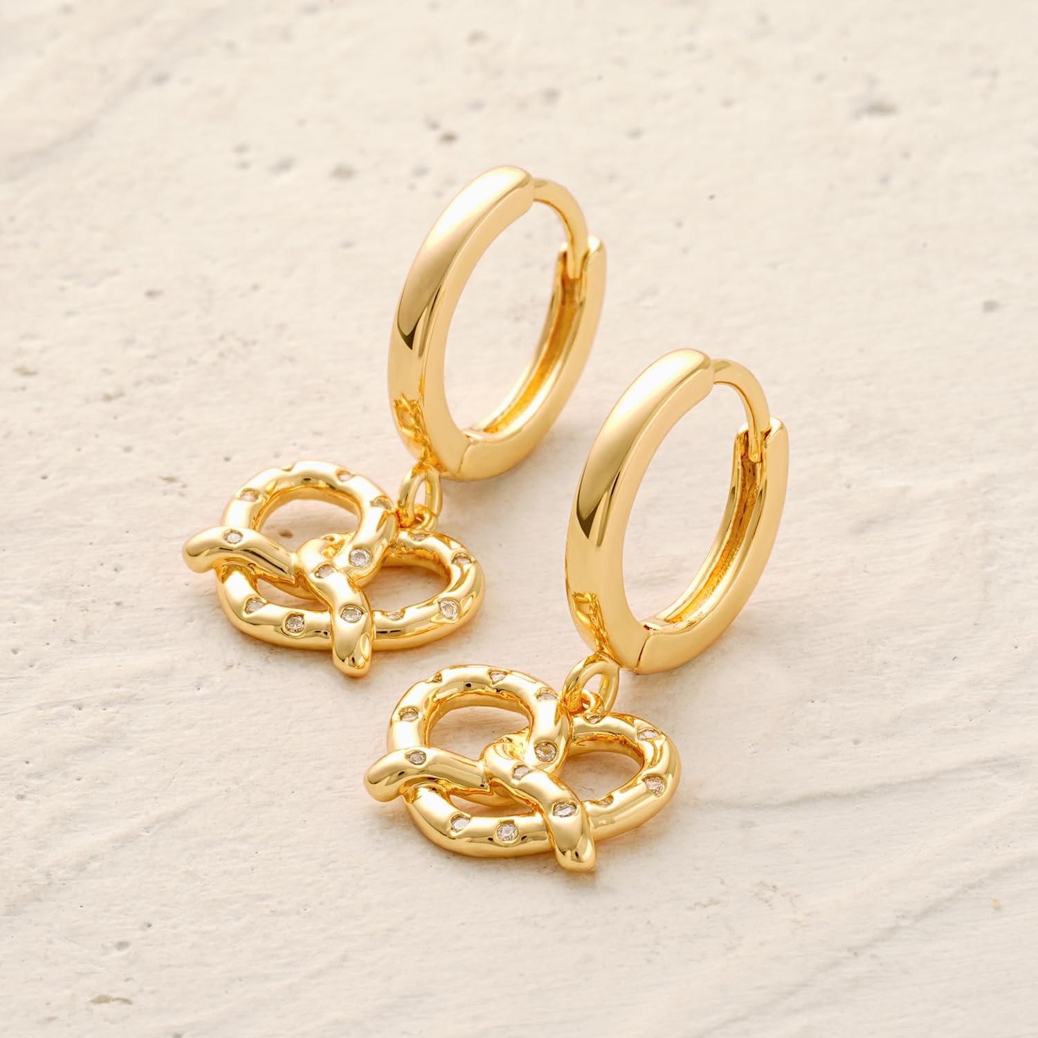 Women Knotted Heart Earrings Gold Huggie Hoop Dangle Drop Station