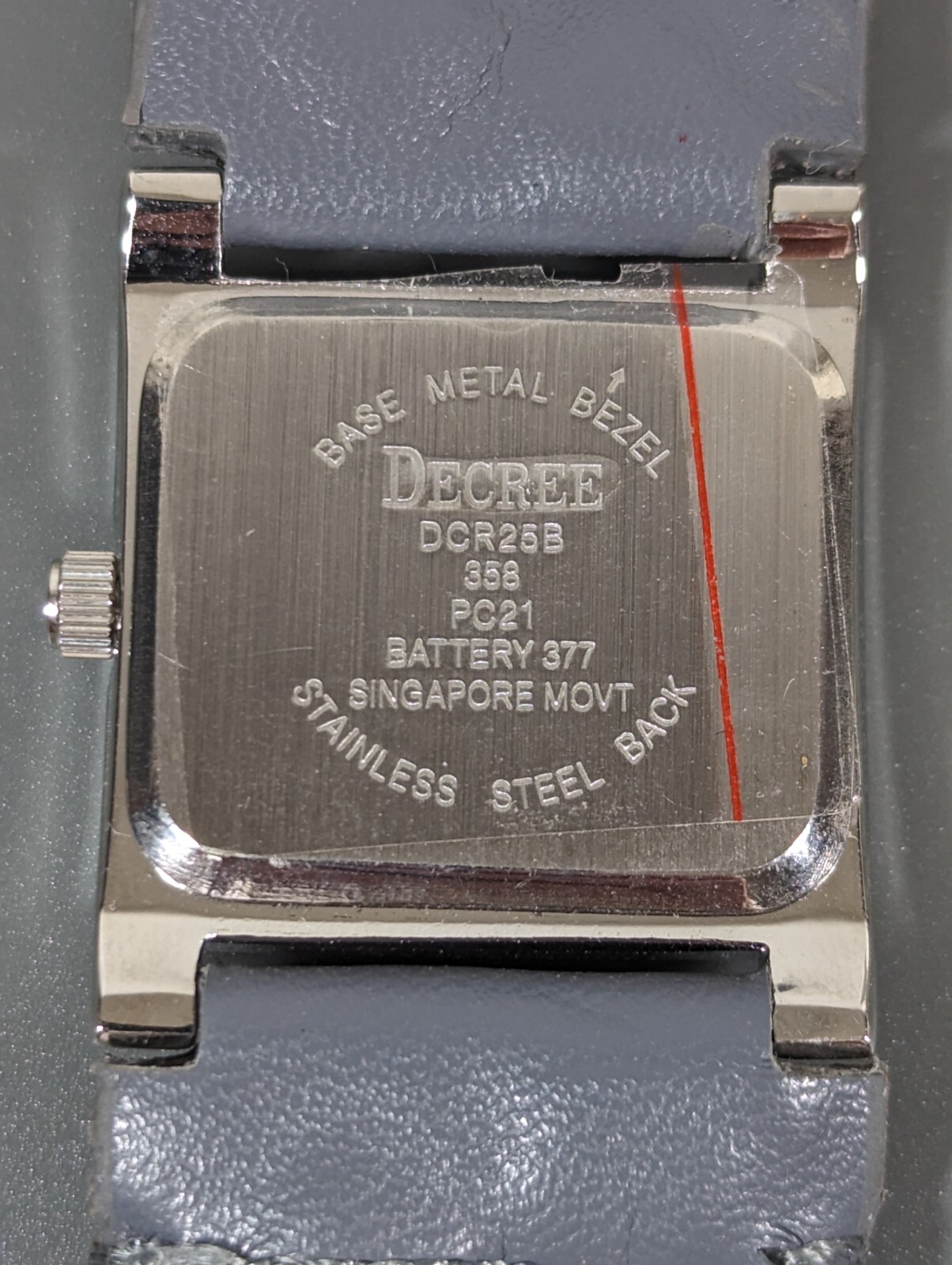 Decree Gray Dial Silver Tone Square Case Chain Faux Leather Band Watch 7.5 Inch