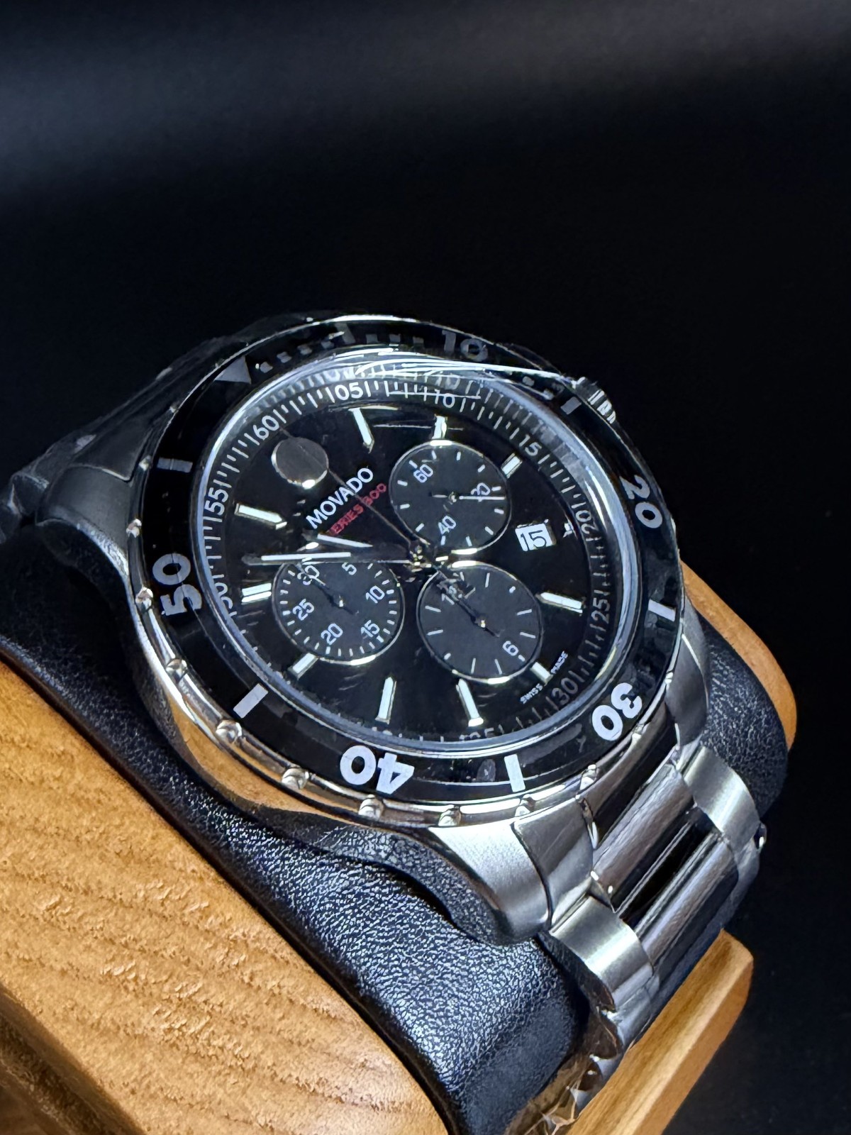 Movado Series 800 Black Dial & Bezel 42mm Chronograph Steel Watch Model #2600142
