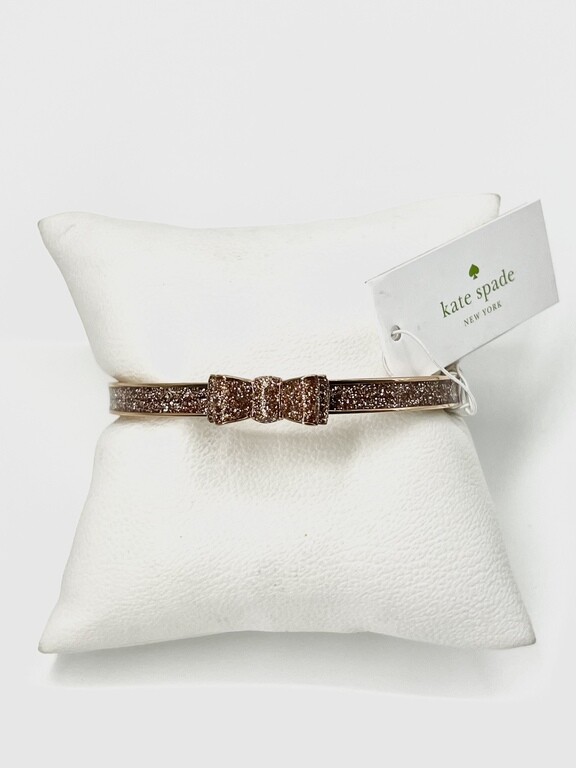 Kate Spade Moon River Rose Gold Glitter Bow Bangle Bracelet NWT Pouch FREE Ship