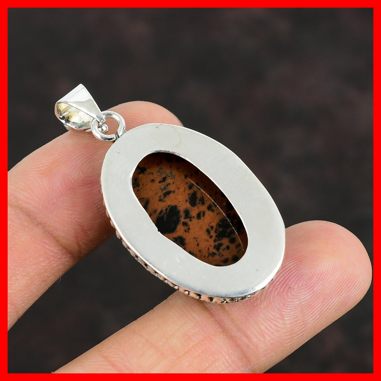925 Sterling Silver Oval Root Chakra Mahogany Obsidian Stone New Pendant Jewelry
