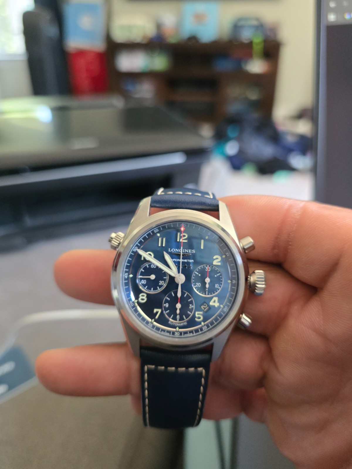 Longines Spirit Sunray Blue Men’s Watch – L3.820.4.93.0 42mm, Leather Strap.