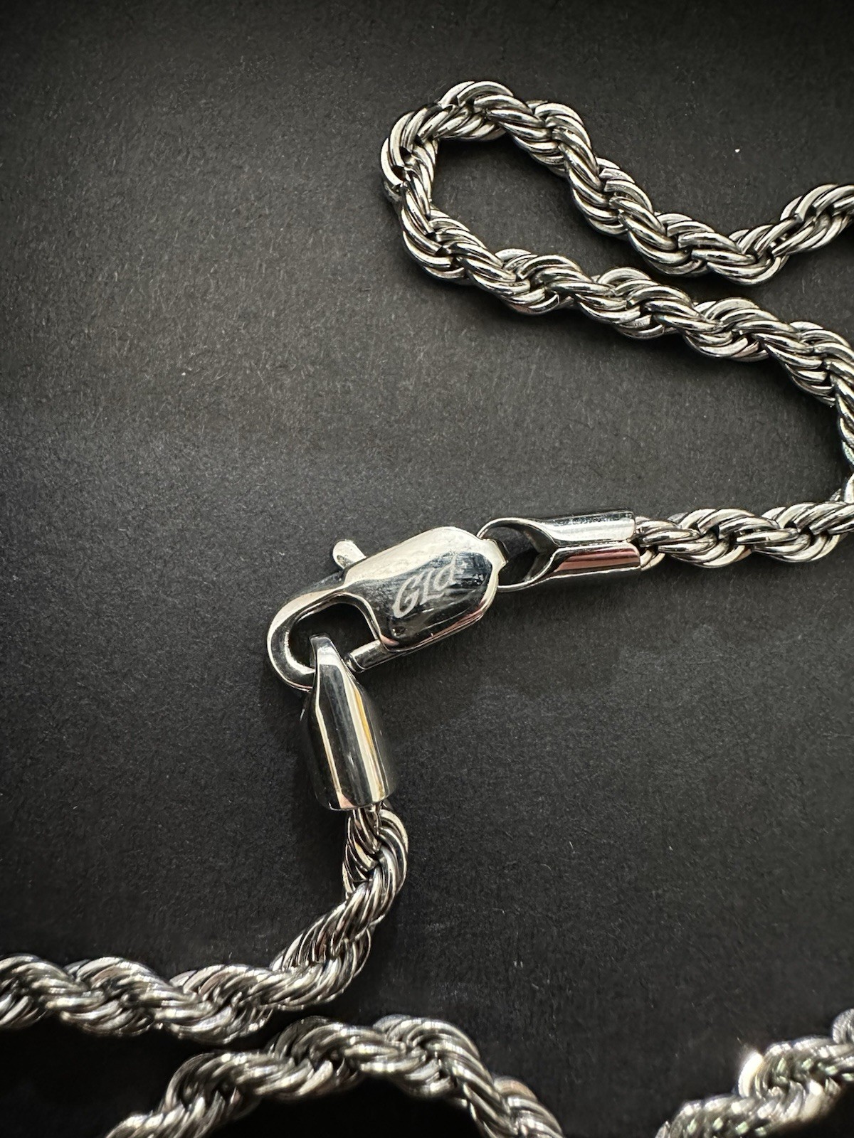 GLD 4mm Rope Chain Necklace 20in White Gold Lobster Clasp