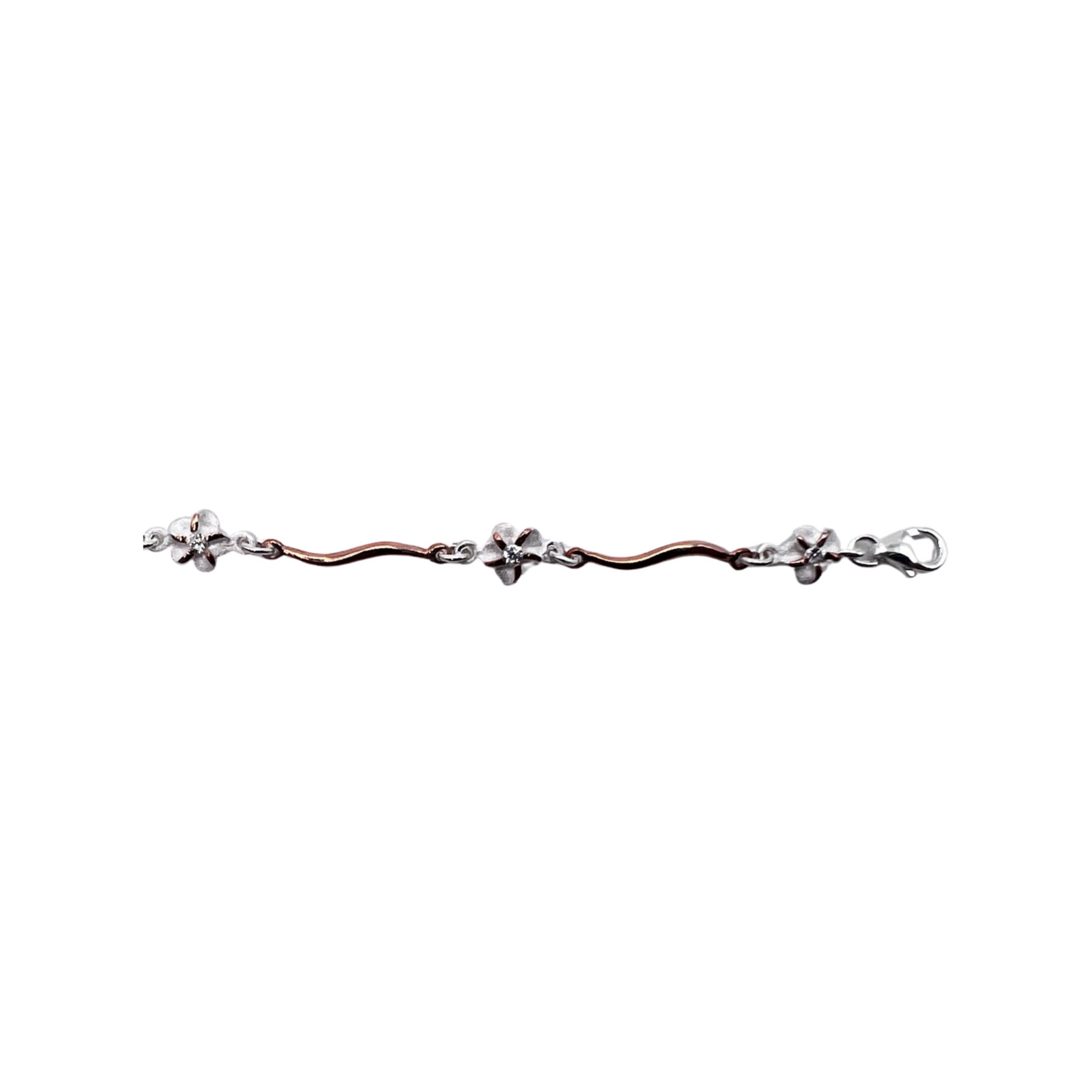 Aloha Wave Blossom Bracelet 925 Rose Tone Plumeria Flower Links Free Shipping