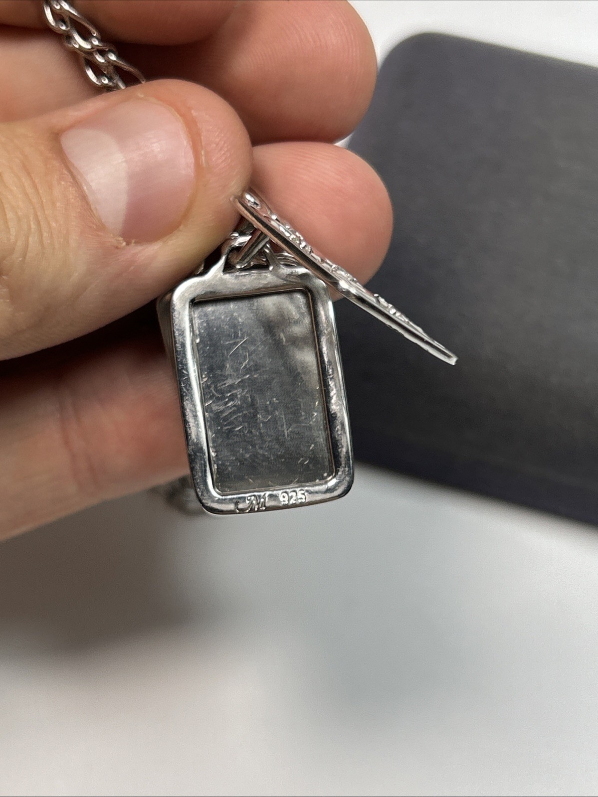 Monica Rich Kosann Sterling Silver Rectangular Gate Sapphire Locket Necklace